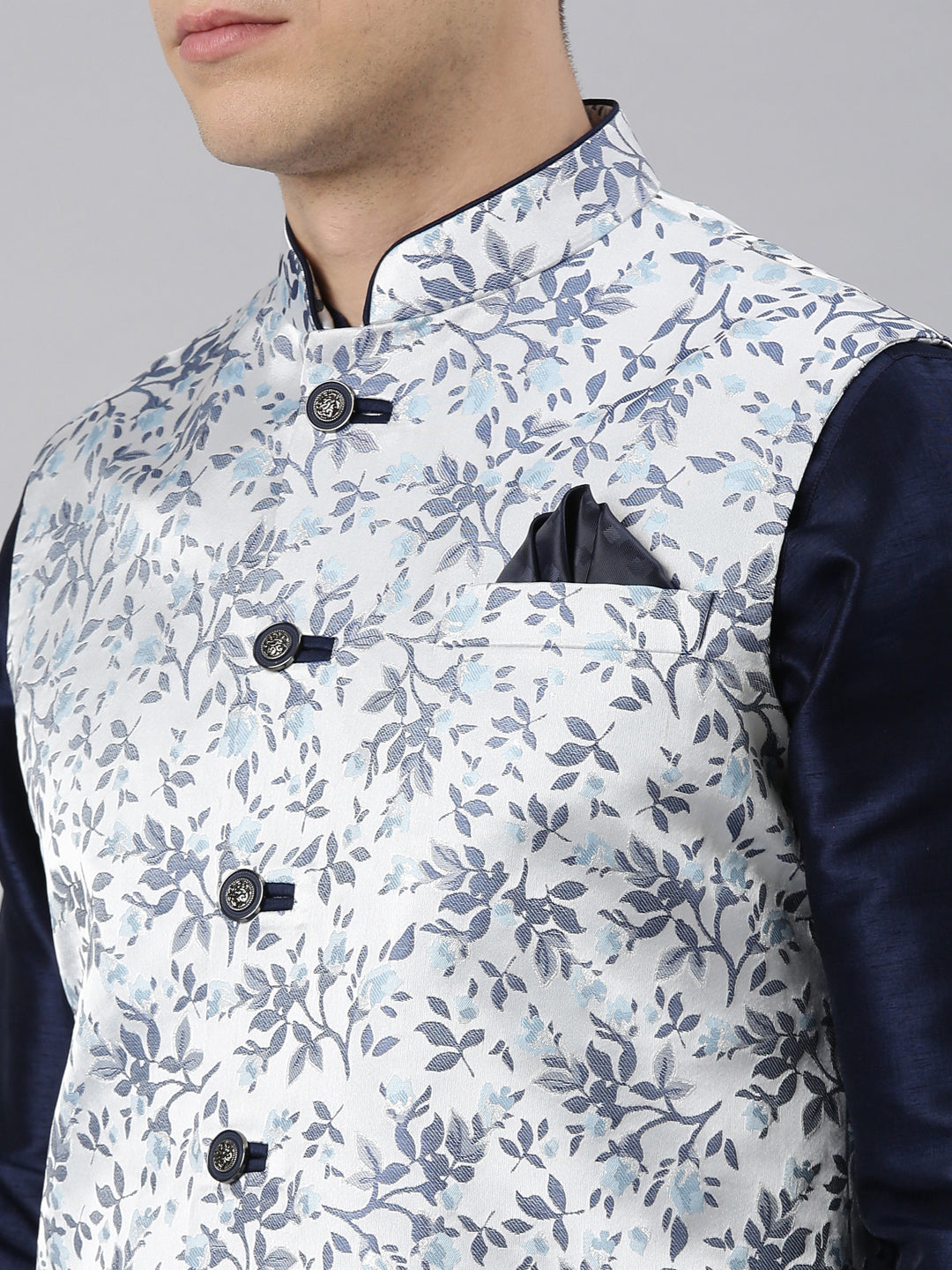 Grey Blue Jacquard Jacket Navy