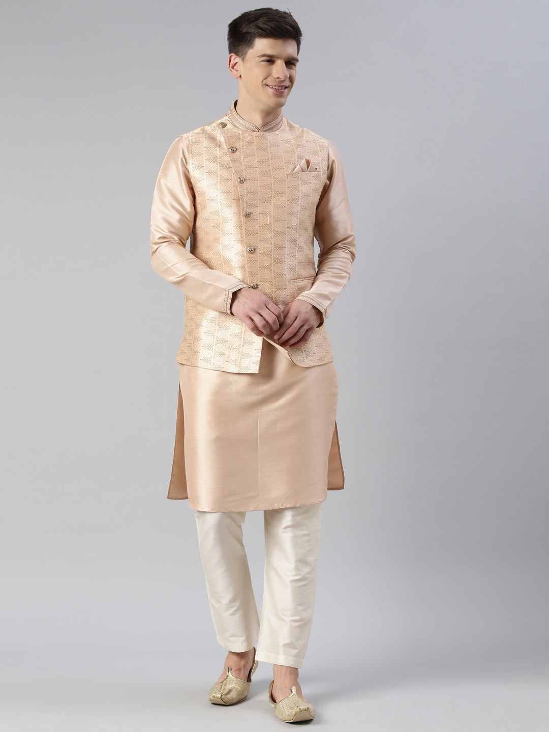 Peach Printed Overlap Jacket Kurta set