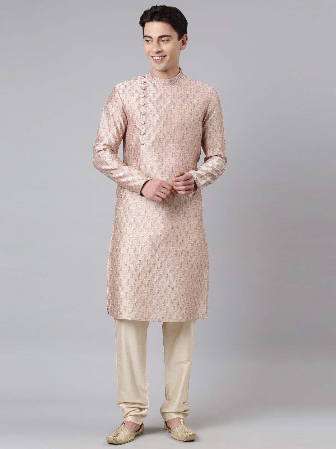 Peach Angrakha Kurta Set
