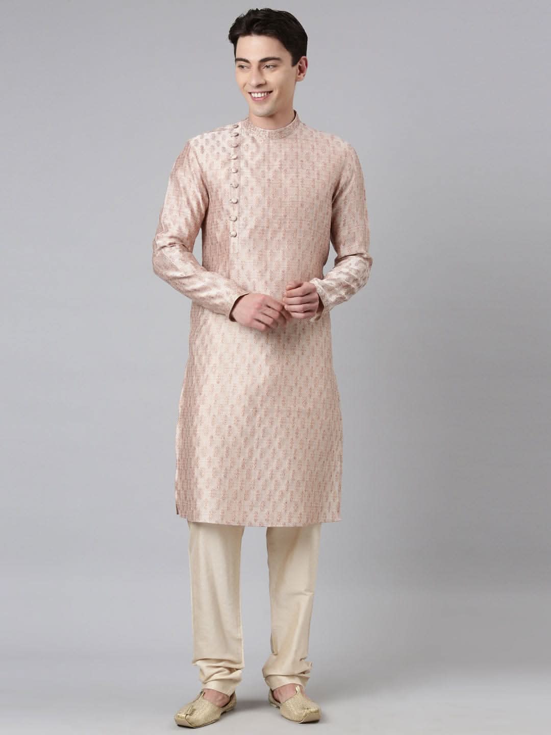 Peach Angrakha Kurta Set