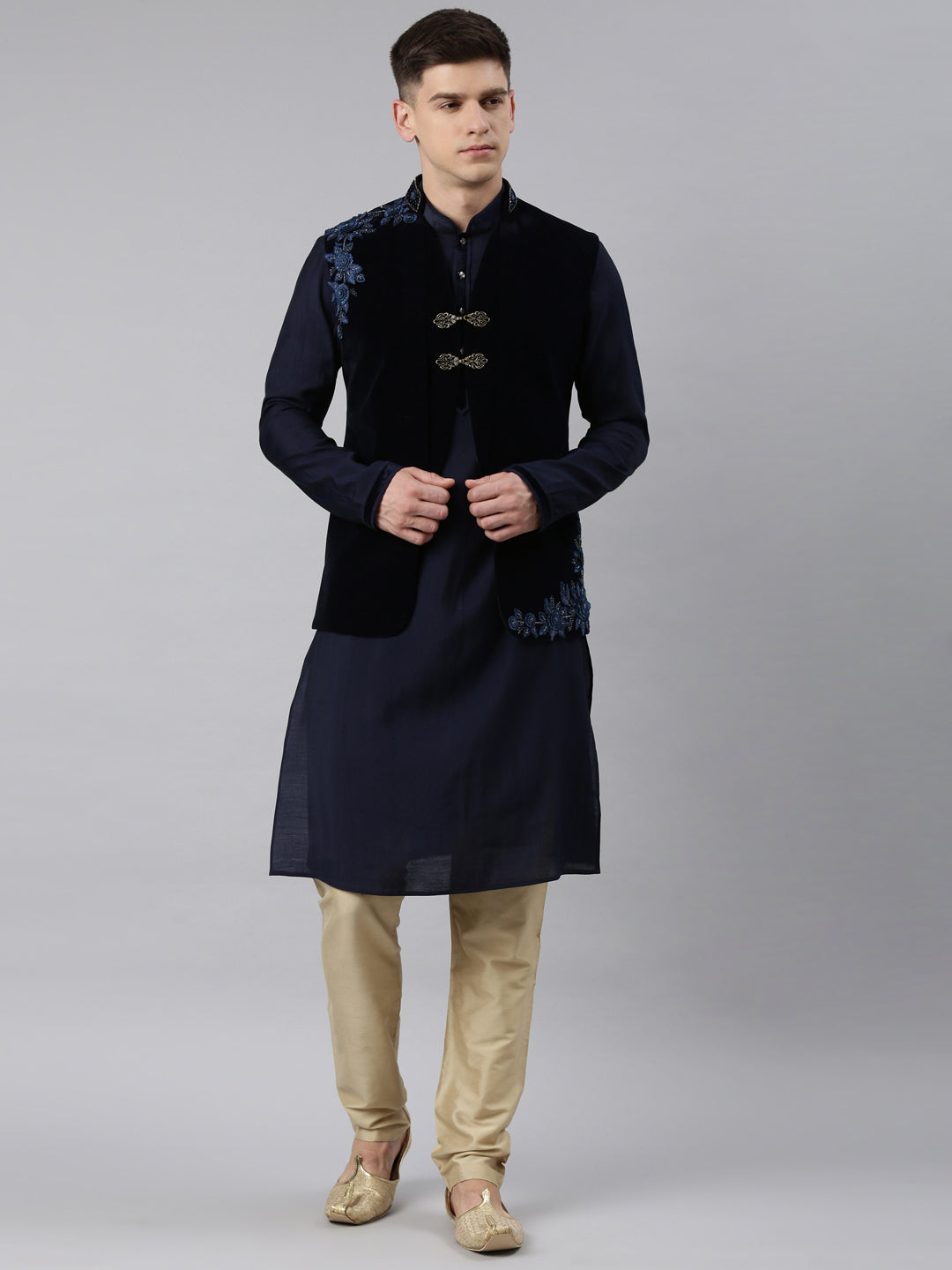 Navy velvet Layered Jacket Set