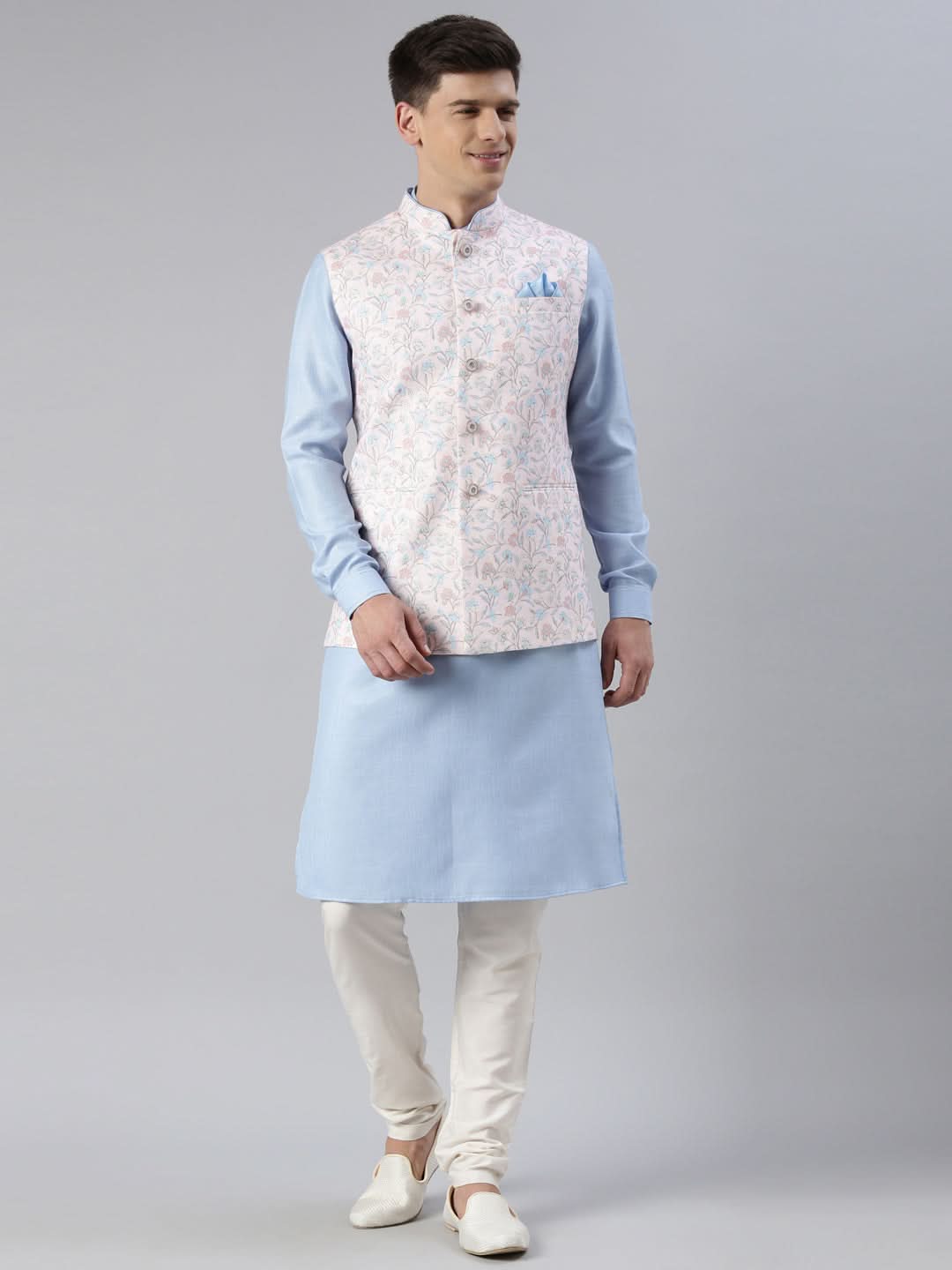 Pink Printed Jacket Kurta Set