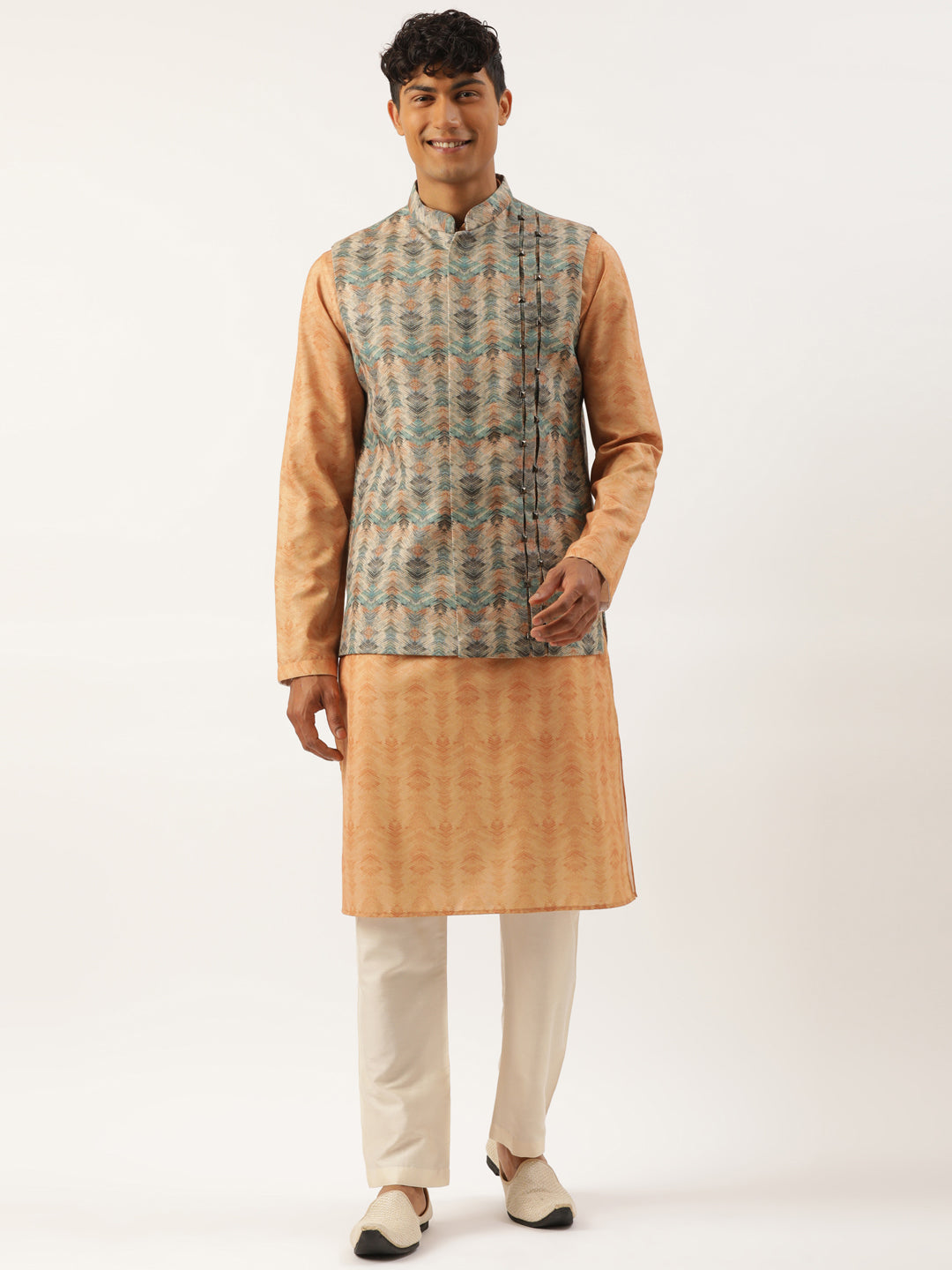 Beige Pleated Bundi