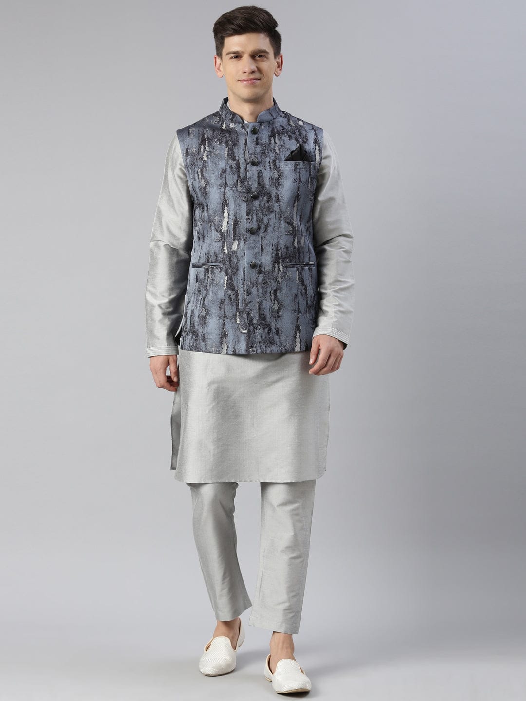 Grey Jacquard Jacket With Grey Kurta