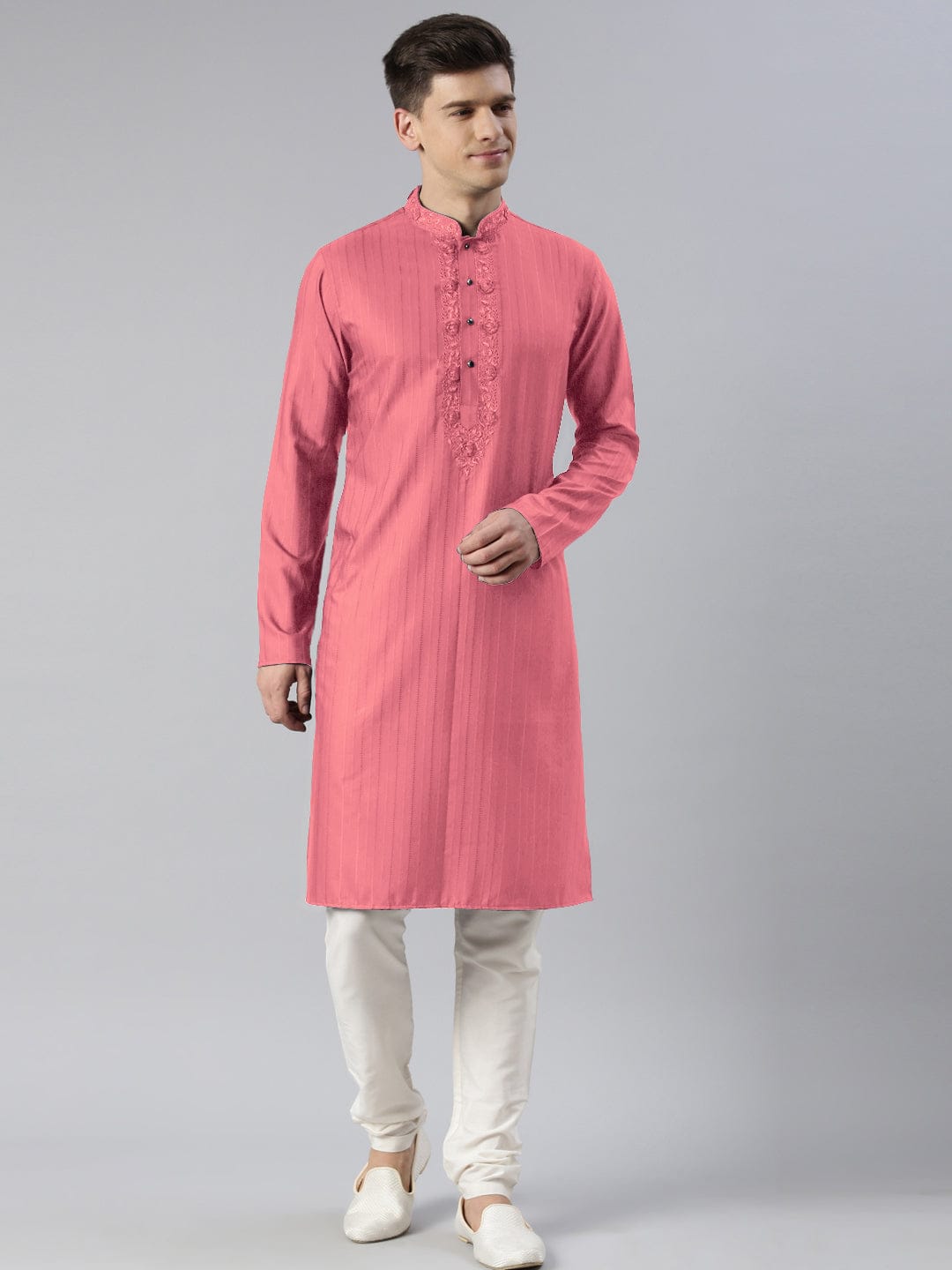 Onion Pink Embroidered kurta Set