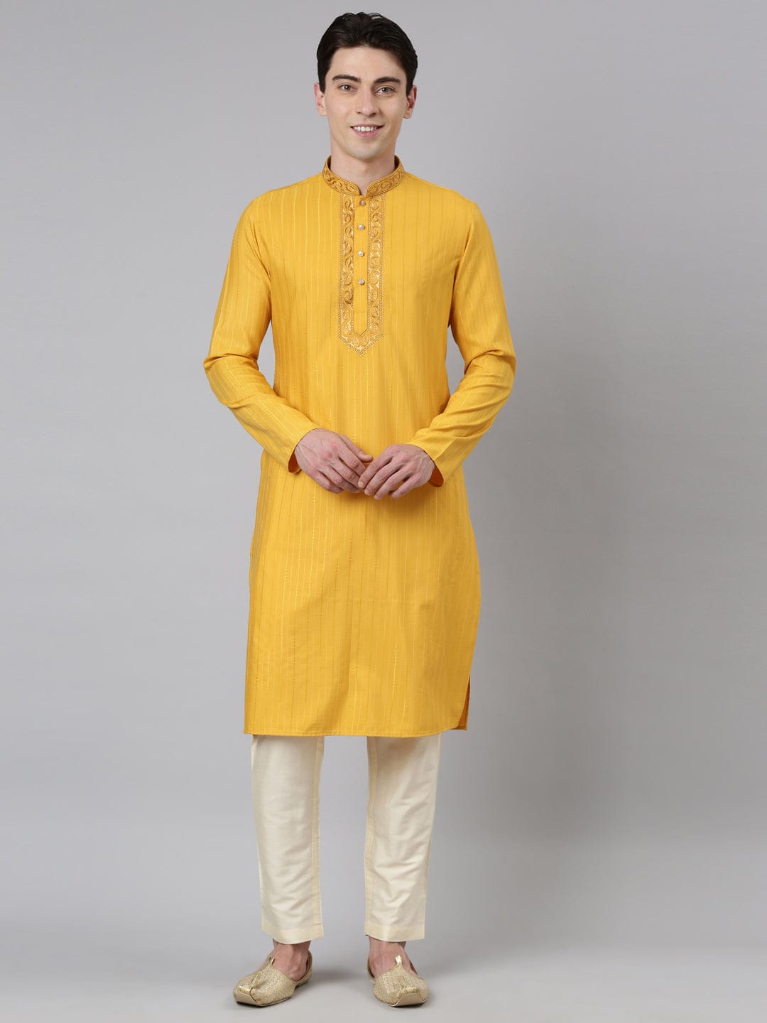 Mustard Embroidered kurta Set