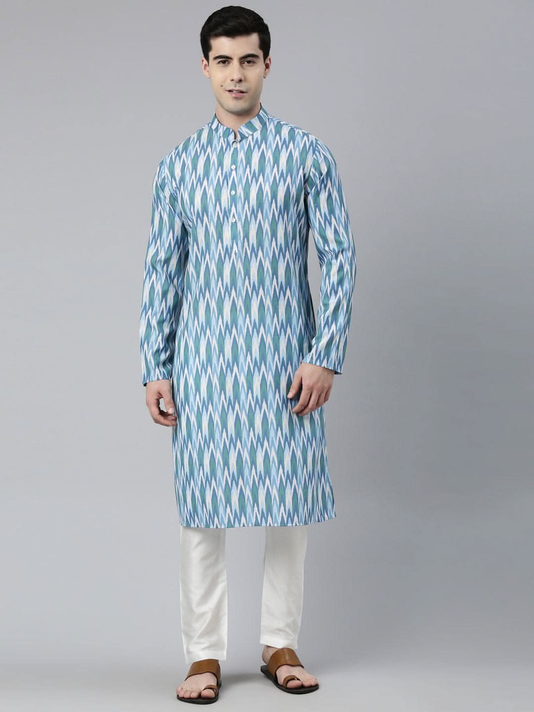 Light Blue Ikat Printed Kurta Set