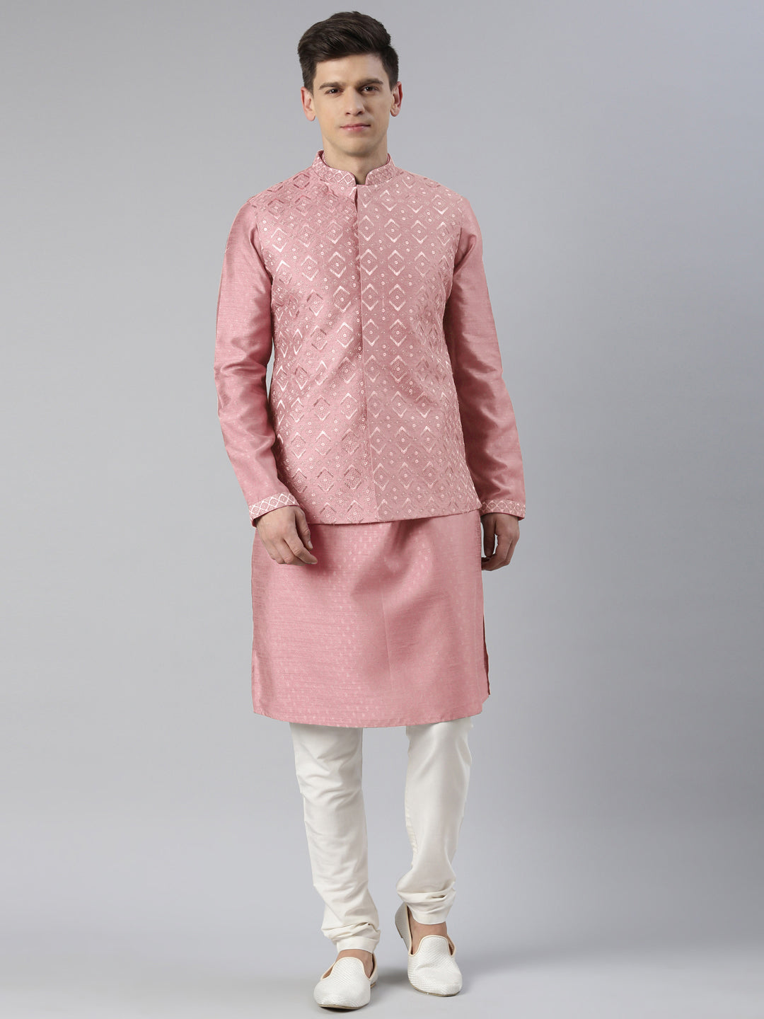 Pink Embroidered Jacket Kurta Set