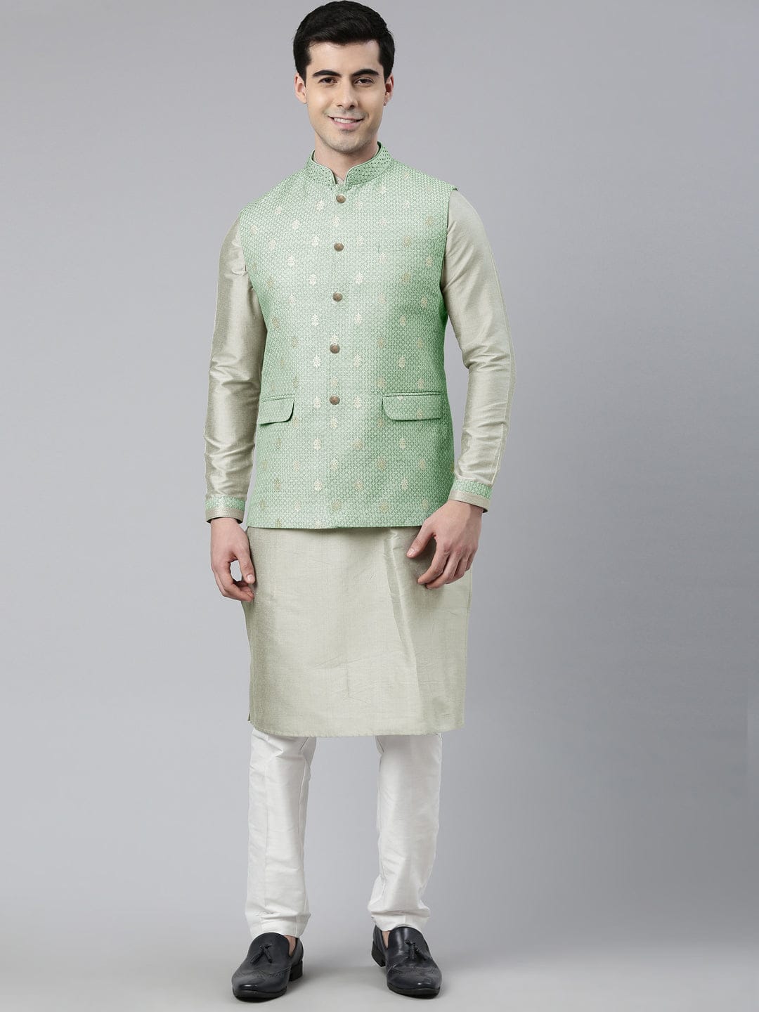 Green Chanderi Booti Jacket