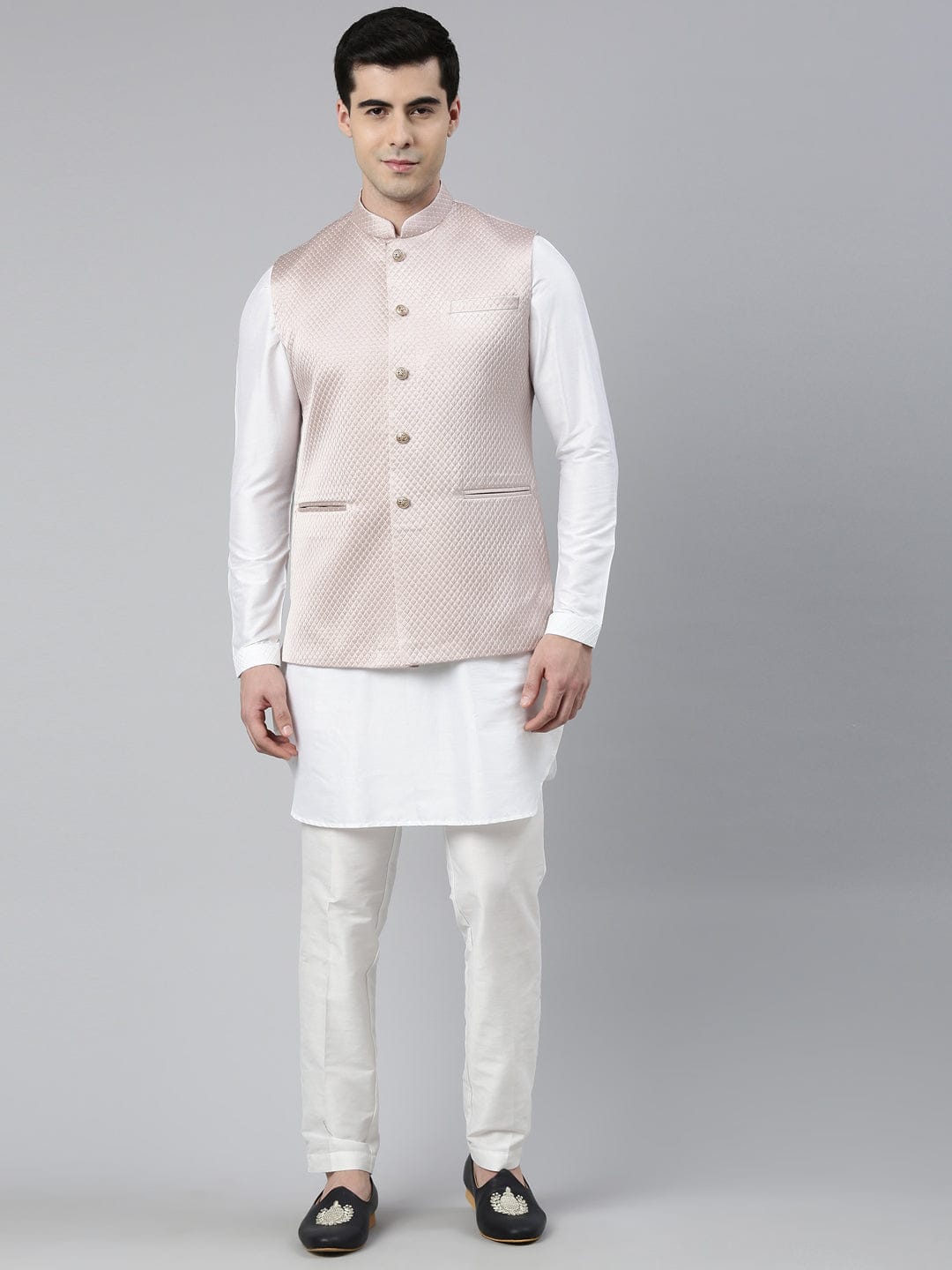 Geometric Textured Premium Jacket with Short Printed Kurta