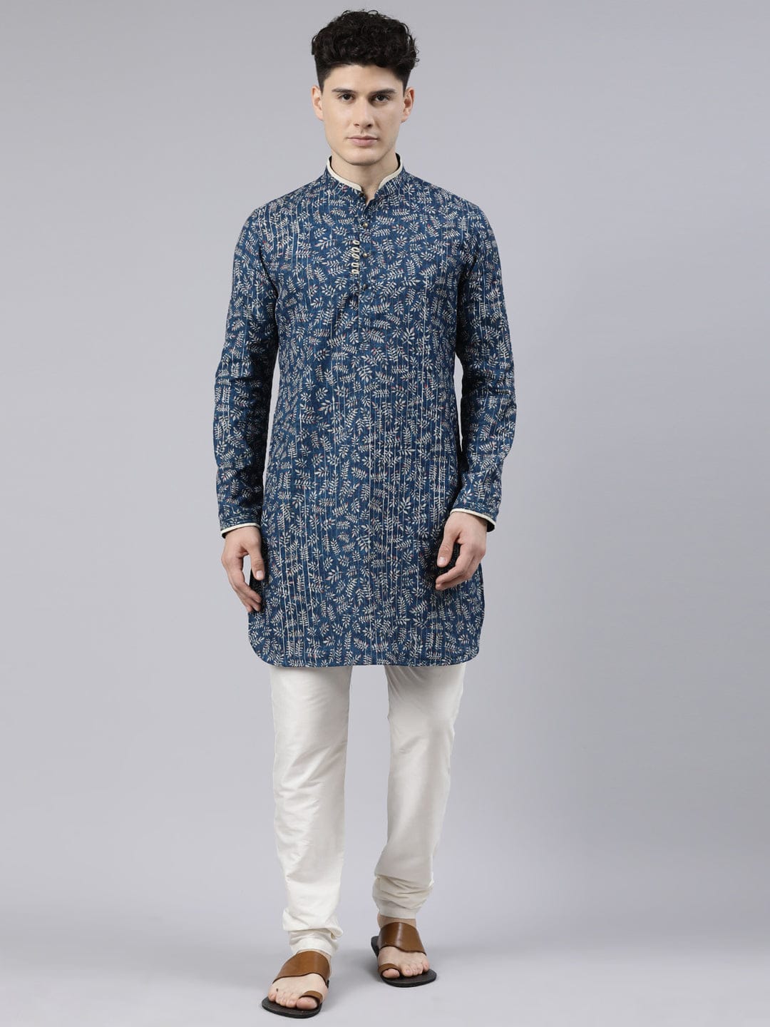 Blue Indigo Leaf Dabu Print Kurta Set