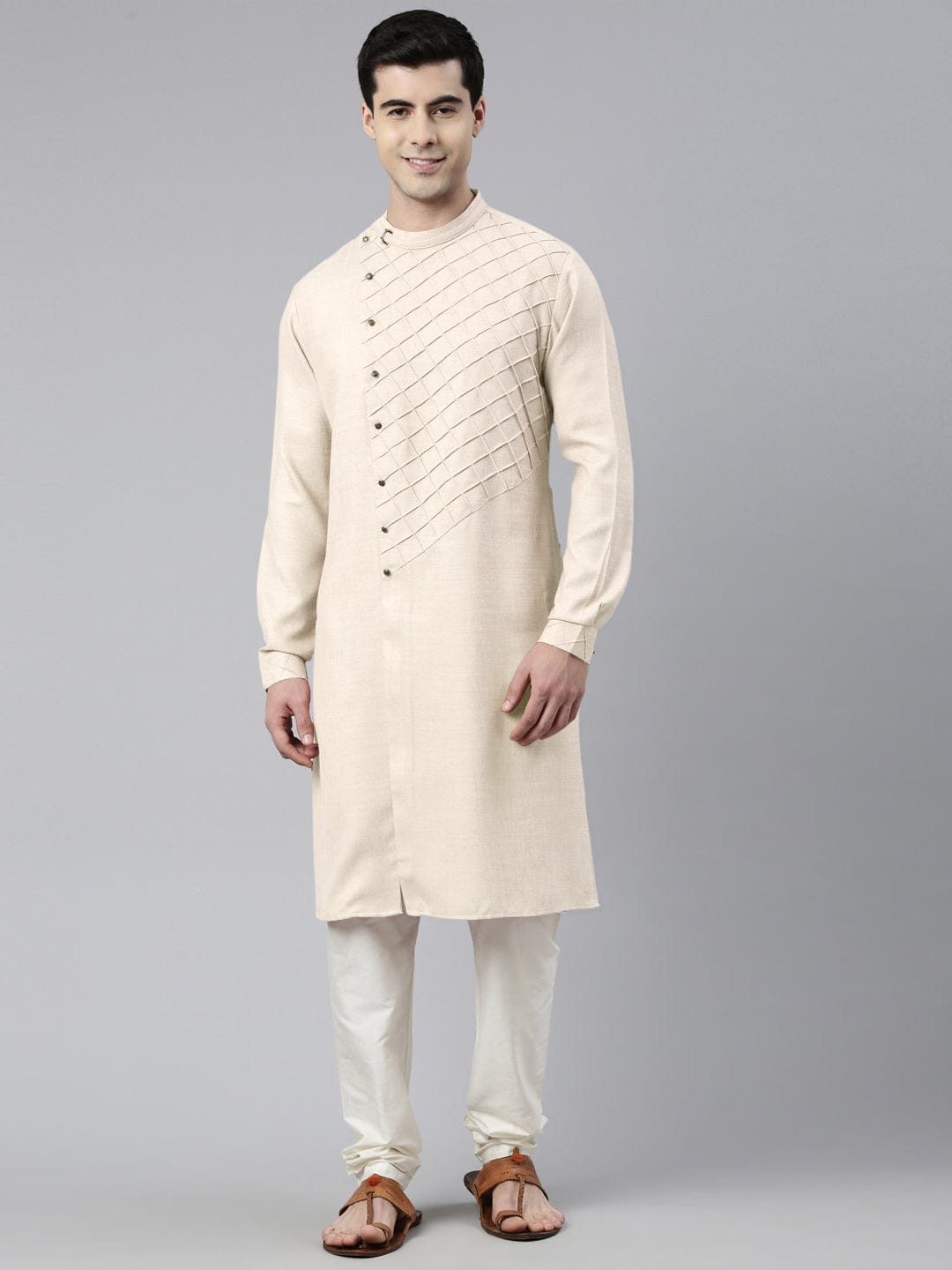 Cream Angrakha Kurta Set