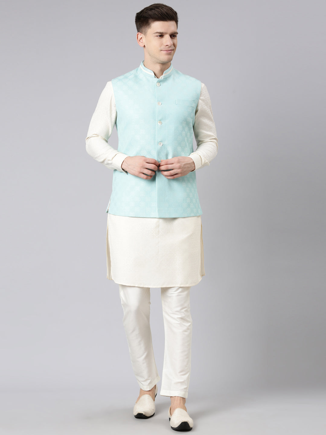 Light Blue Cotton Jacquard Jacket