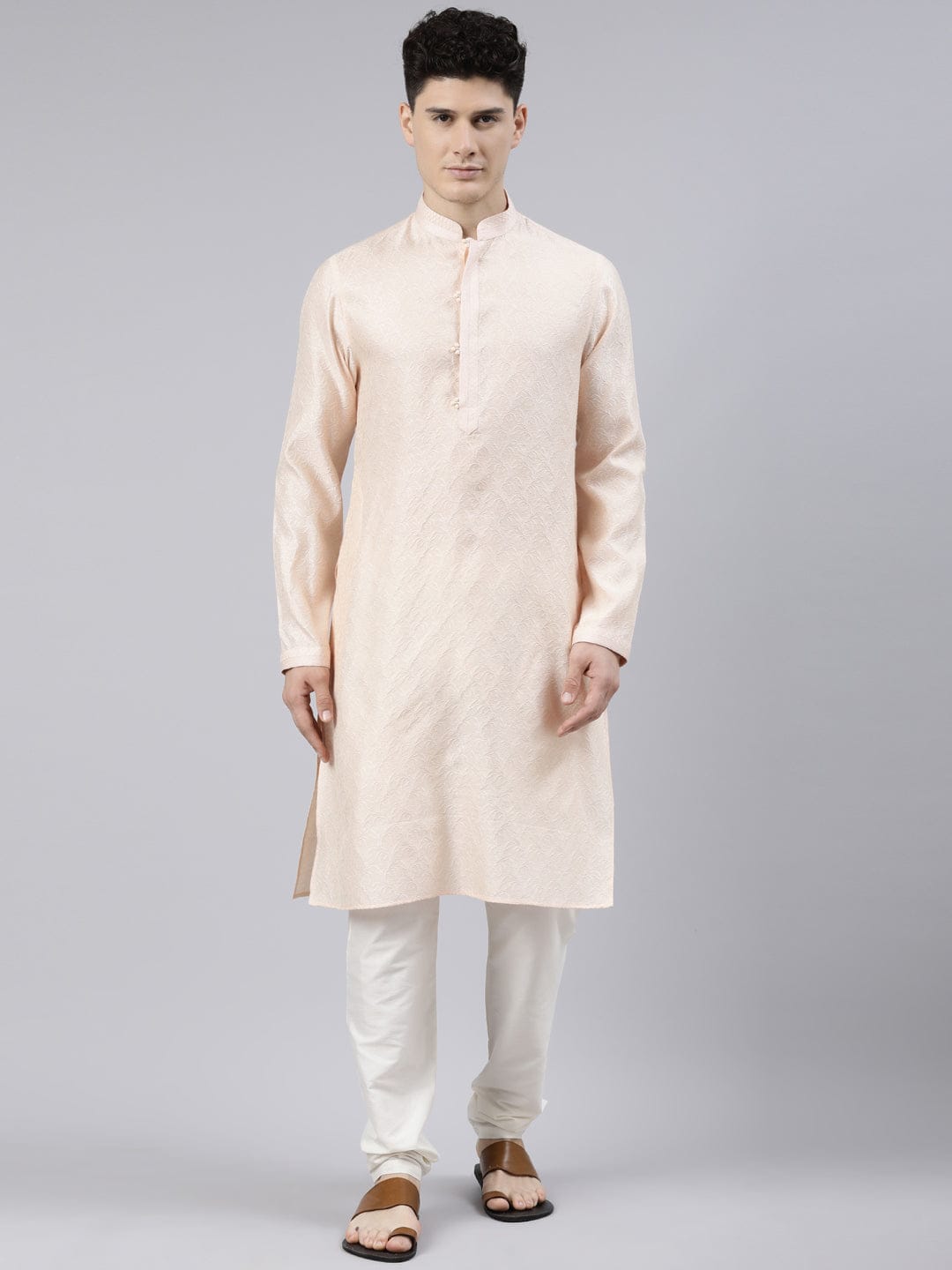 Light Peach Jacquard Kurta Set