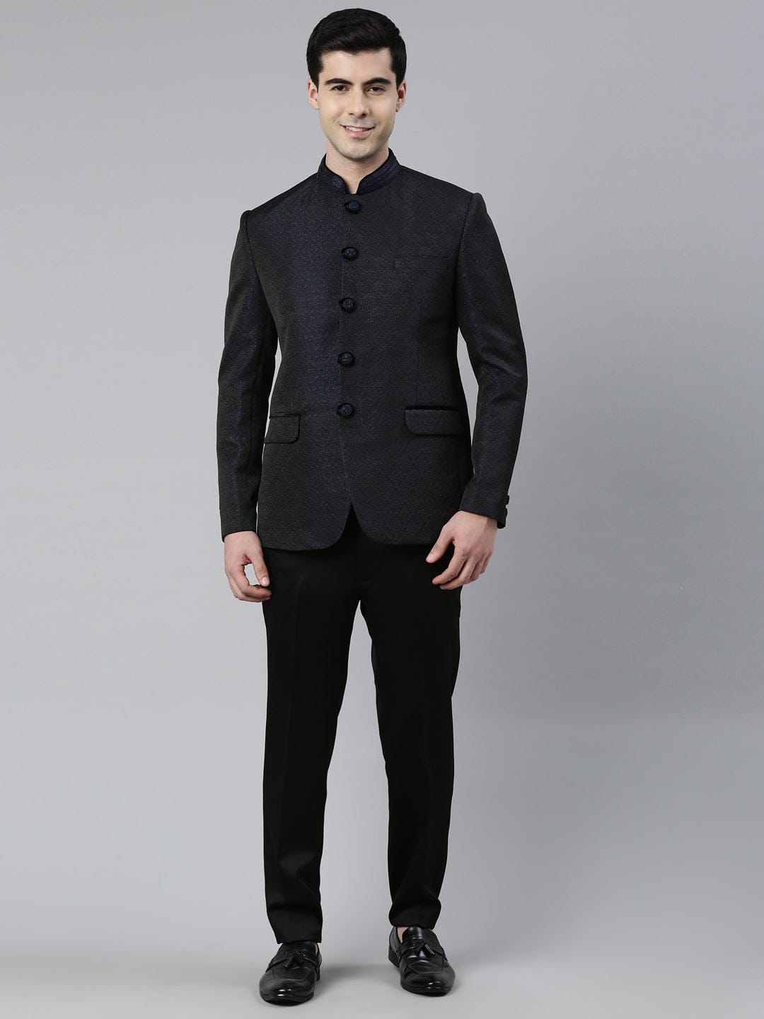 Navy Blue Black Shimmer Bandhgala Set