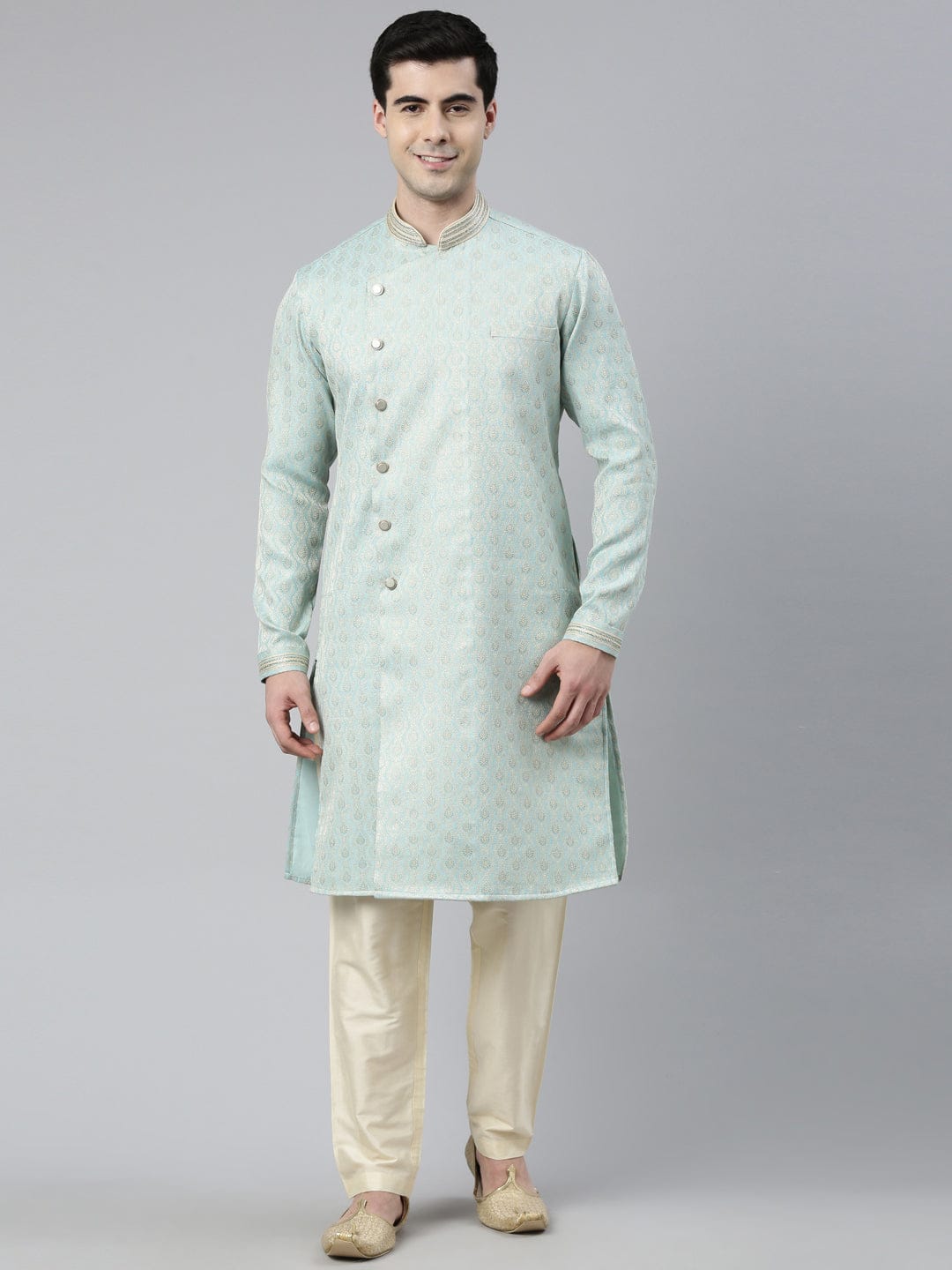 Sky Blue Brocade Silk Kurta Set