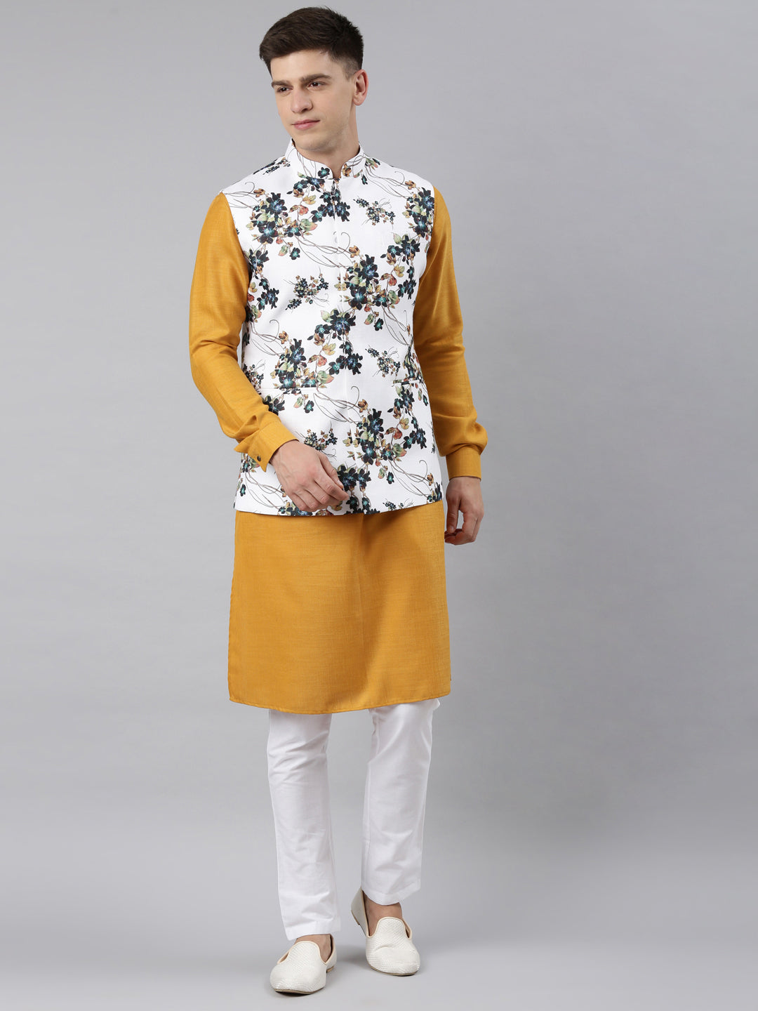 White Printed Jacket Kurta Set