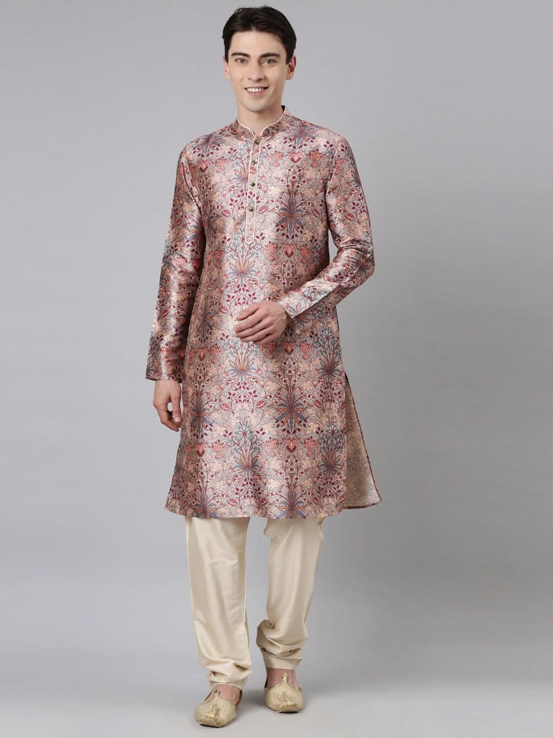 Grey Floral Silk Printed Kurta Set