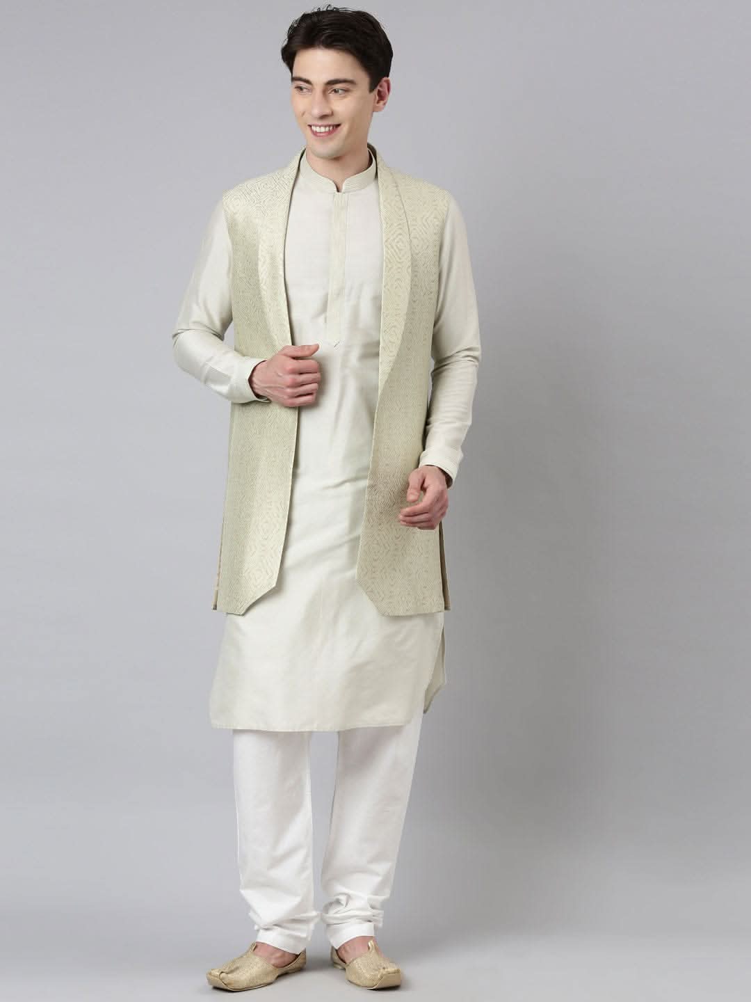 Light Green Lapel Style Jacket With Kurta