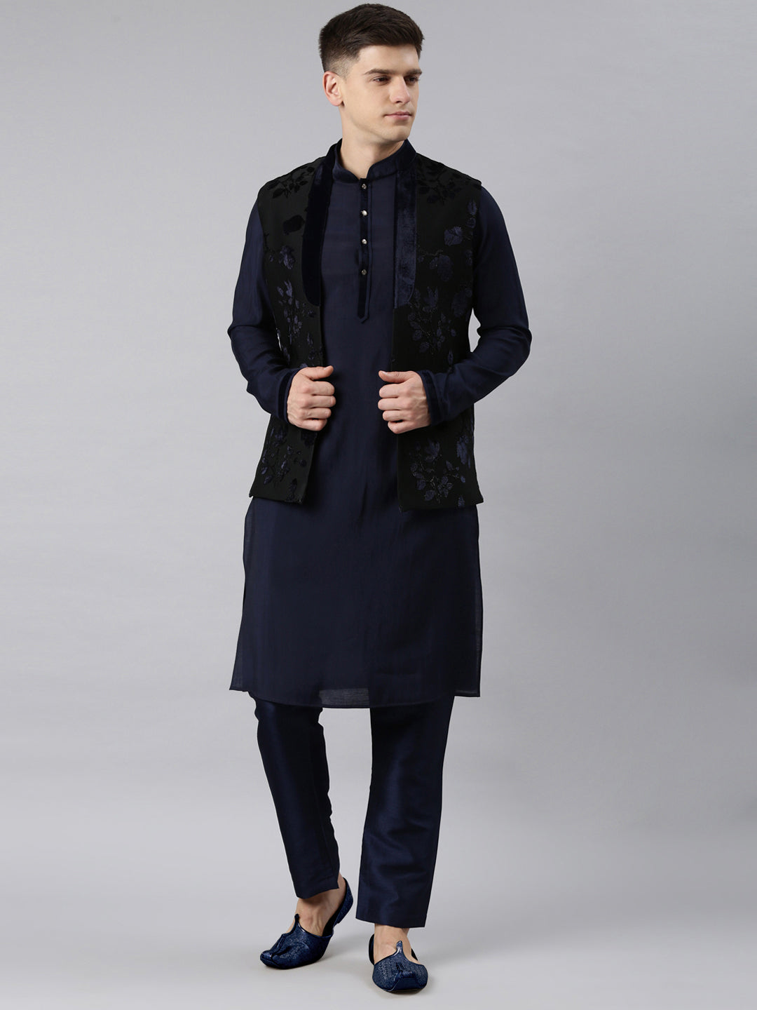Navy Jacquard Kurta Set