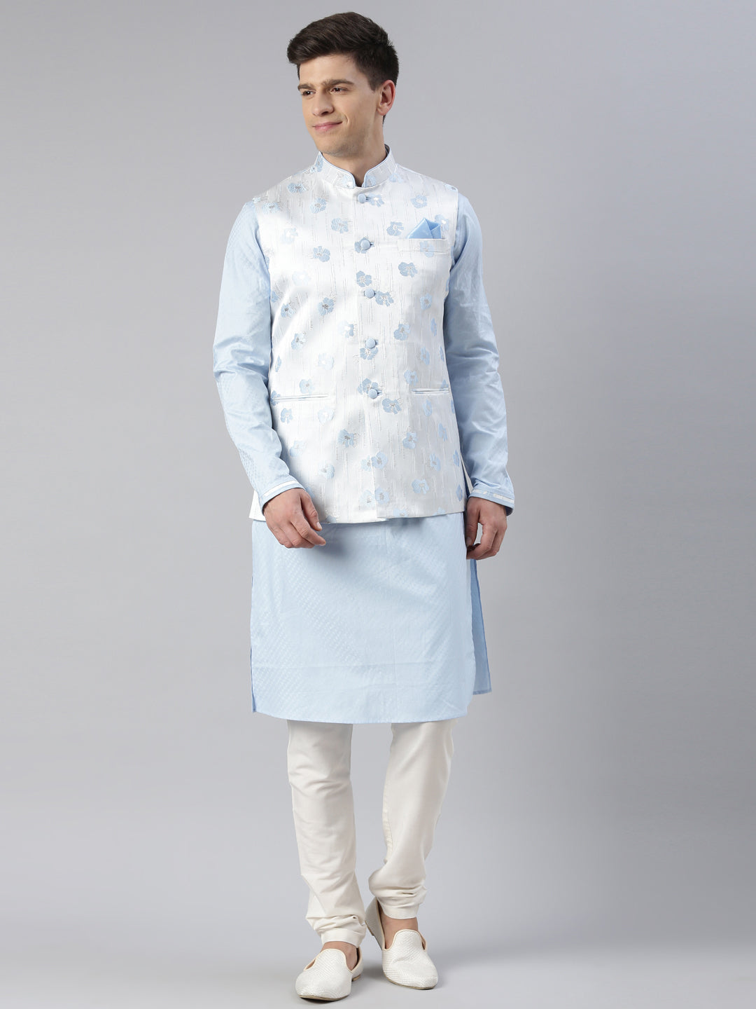 Blue Jacquard Jacket with Blue kurta set