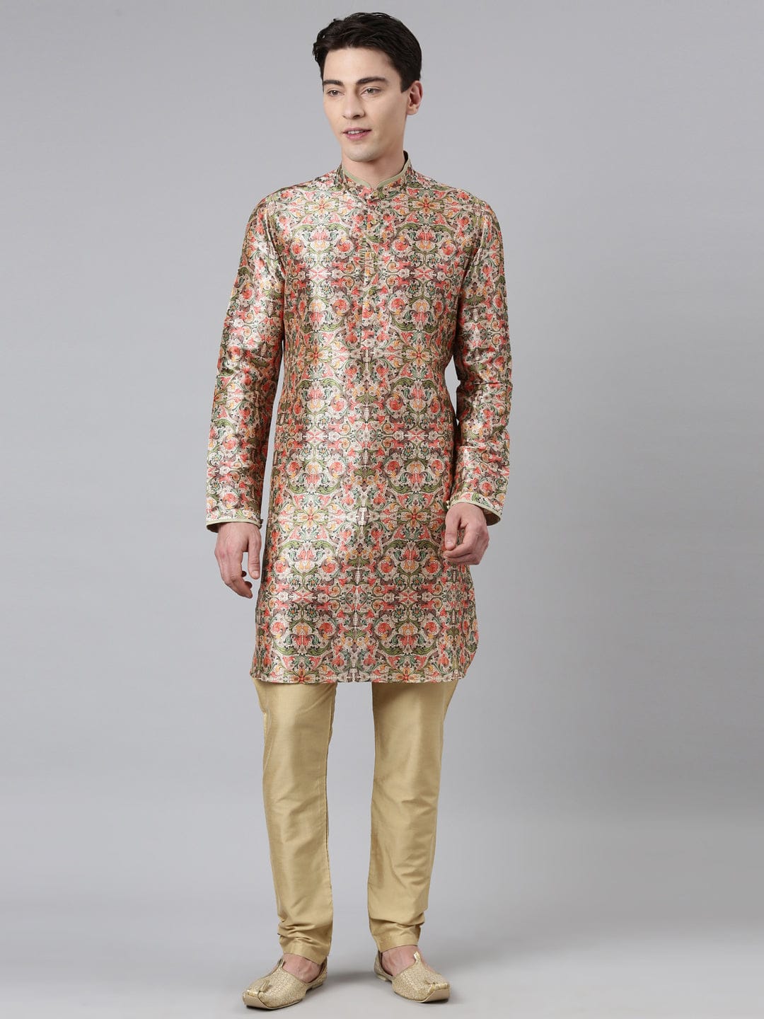 Beige Art Nouveou Printed Kurta