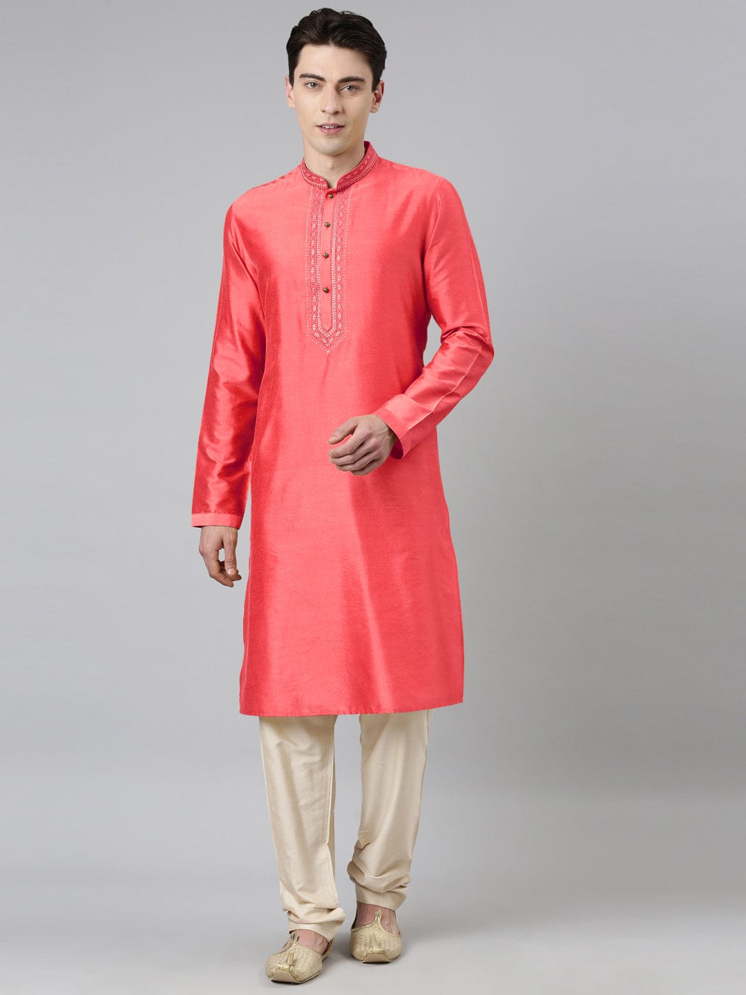 Red Silk Embroidery Kurta Set