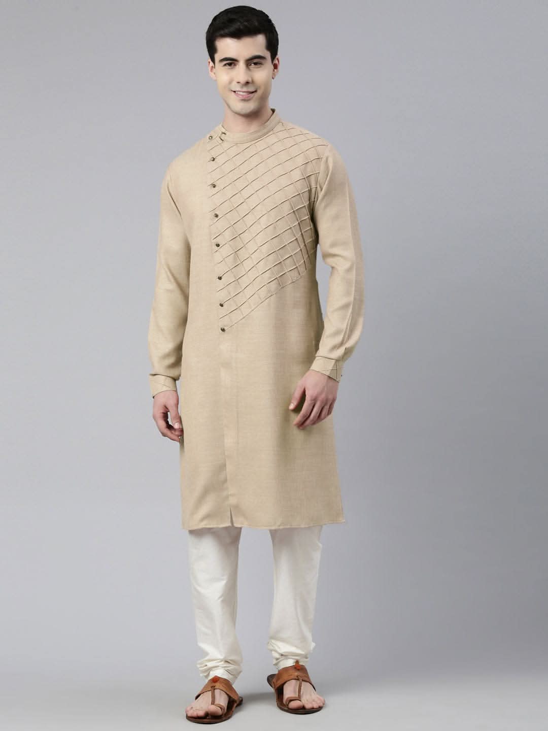 Beige Angrakha Kurta Set