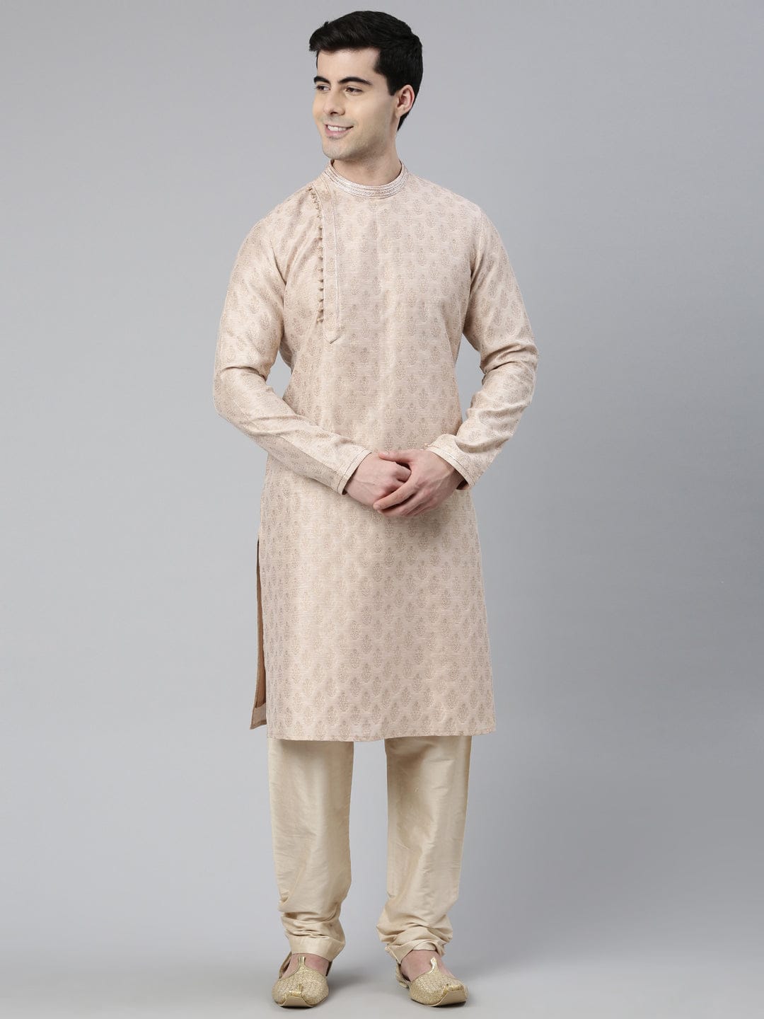 Peach Jacquard Side Placket  kurta set