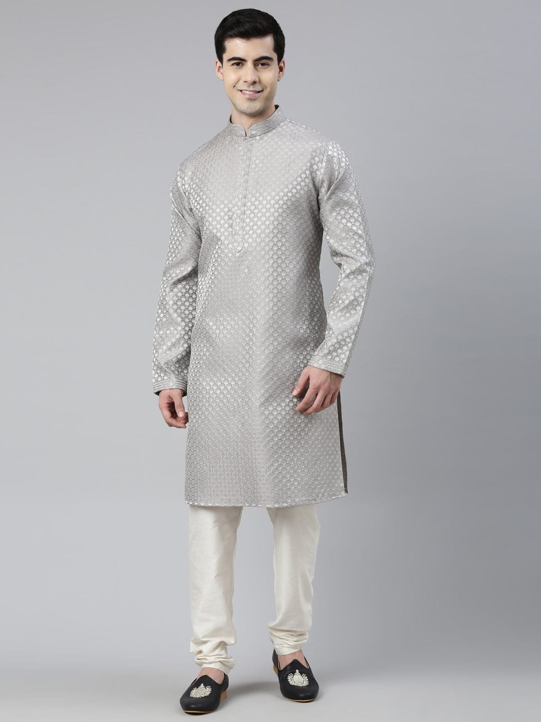 Grey Scallop Premium Self- Design Kurta Set