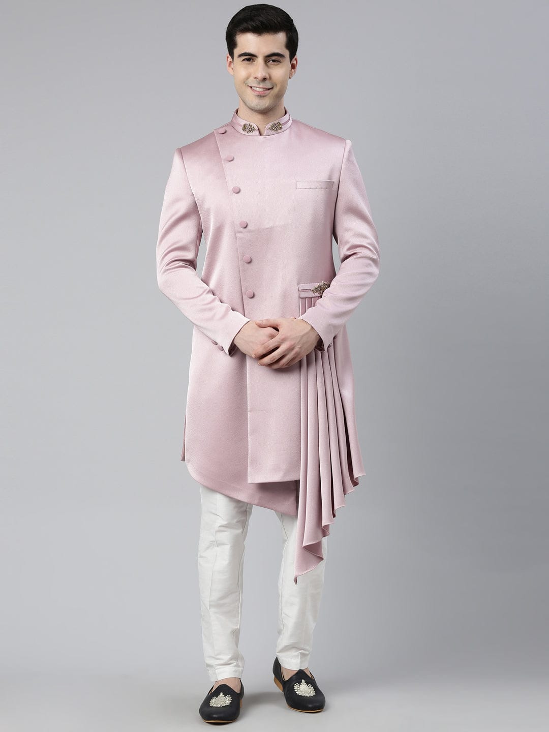 Old Rose Draped Indo Western Set