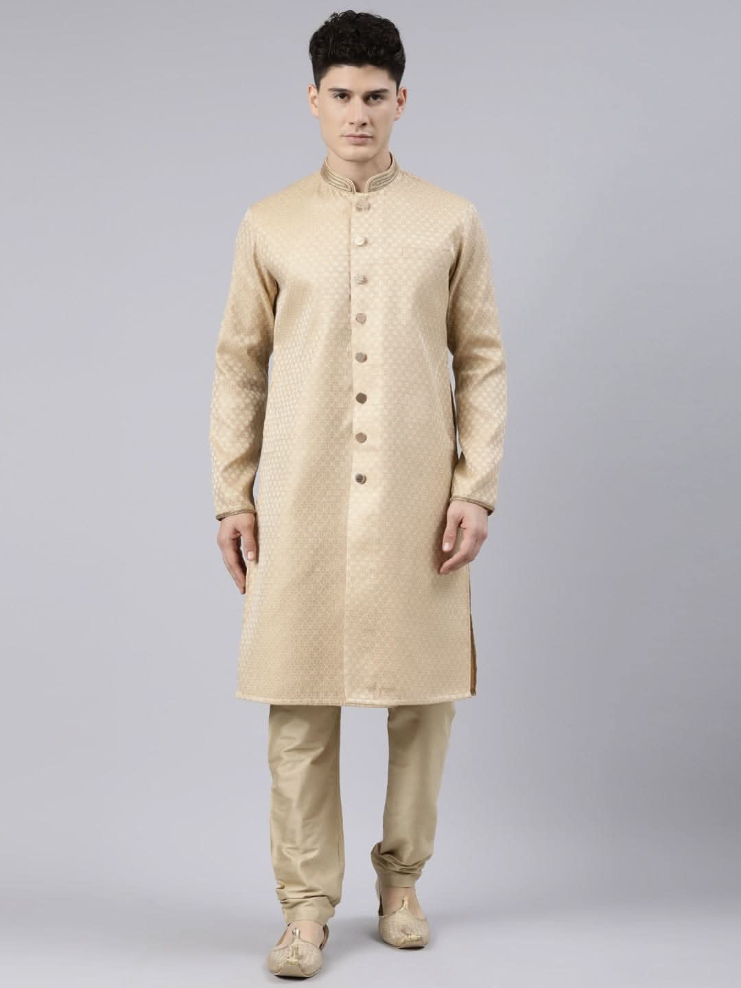 Gold Diamond Booti Front Open Kurta Set