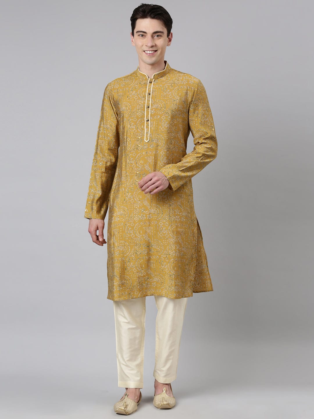 Mustard Batik Print Kurta Set