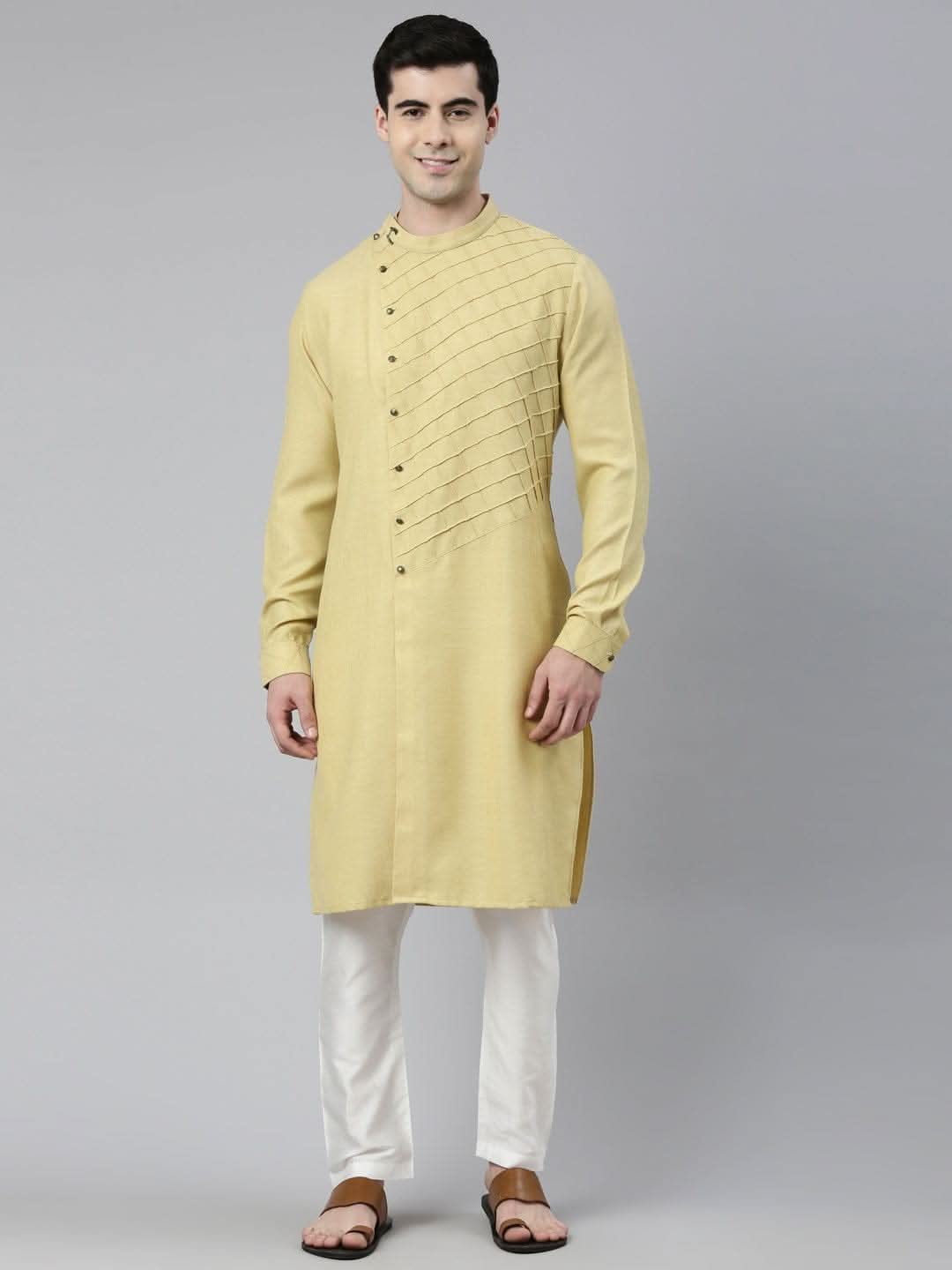 Greenish Yellow Angrakha Kurta Set