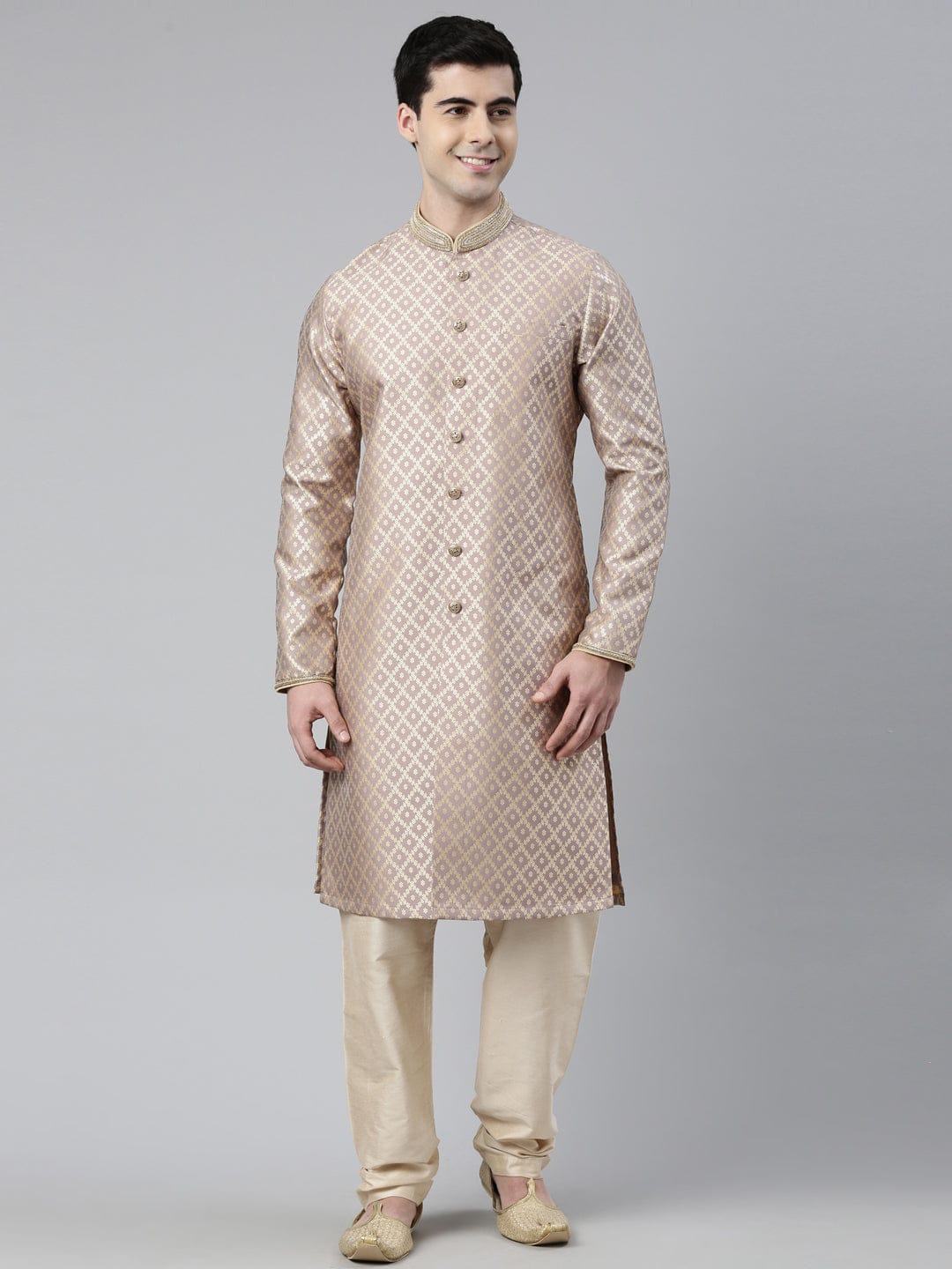 Old Rose with Golden Floral Jaal Open Kurta Set