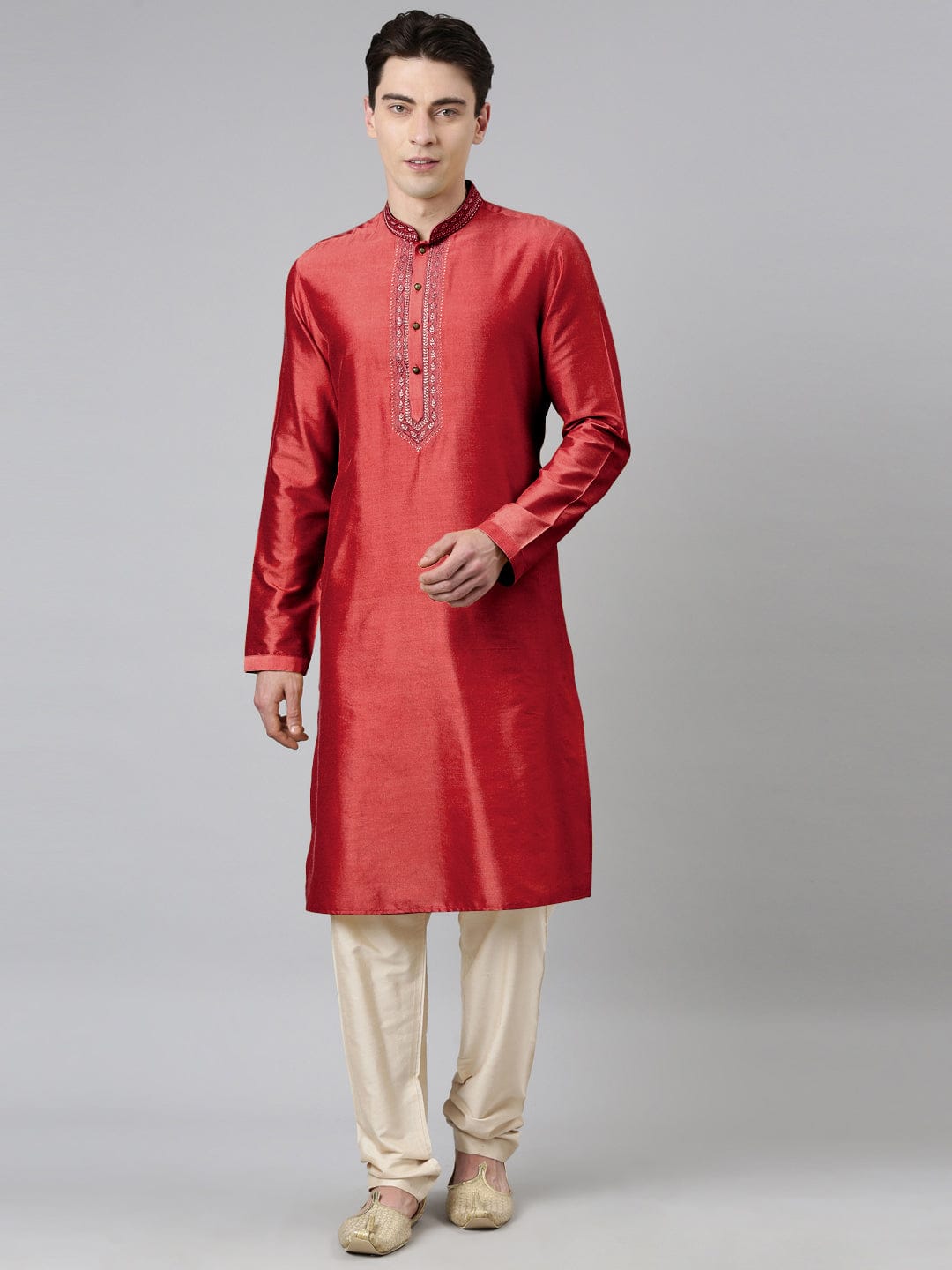 Maroon Silk Embroidery Kurta Set