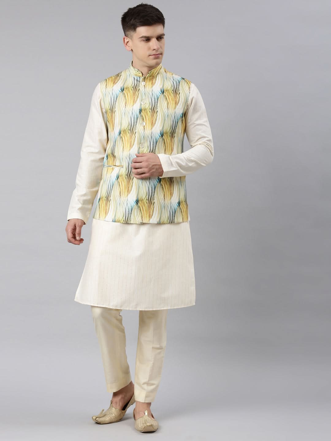 Yellow Linen Printed Jacket