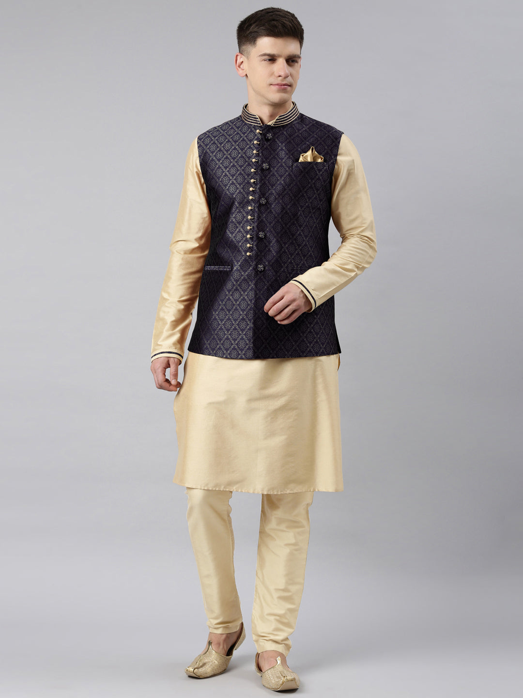 Golden kurta hot sale with waistcoat