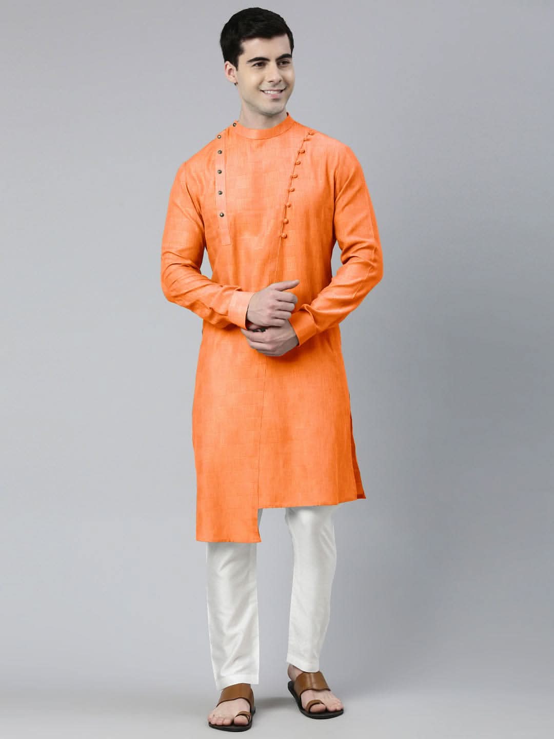 Orange Asymmetrical Kurta Set