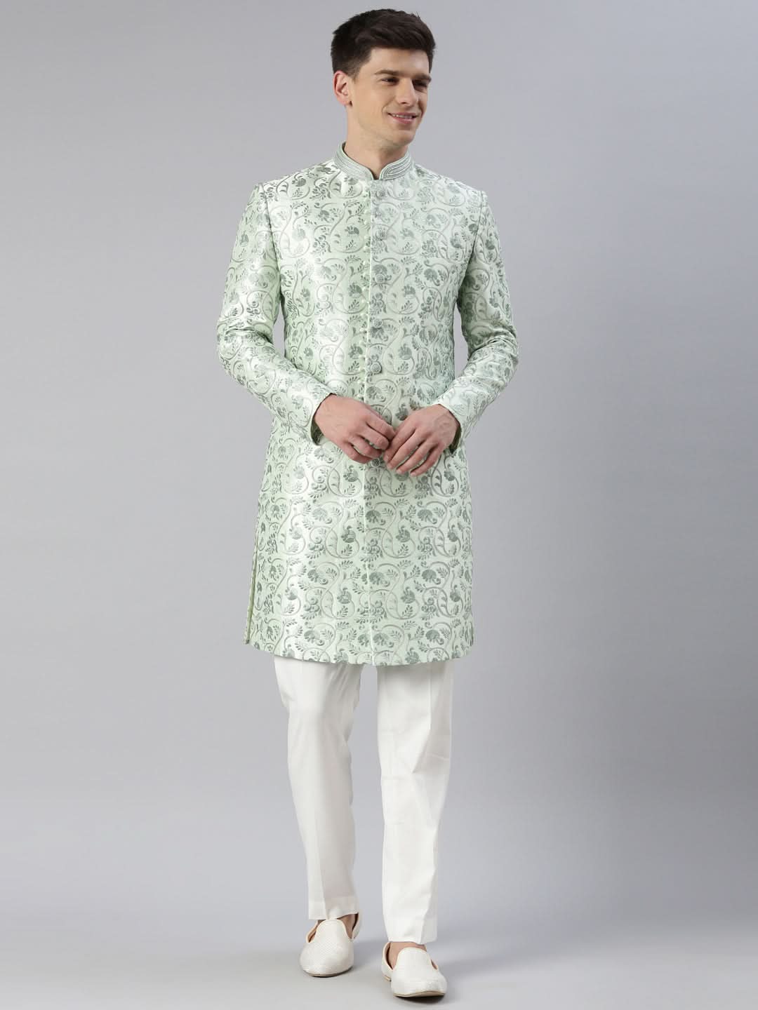 Light Green Embroidered Indowestern
