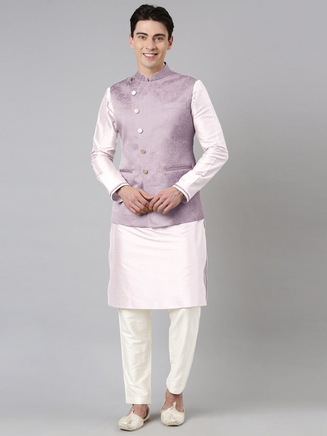 Lilac Jacquard Jacket With Kurta Set