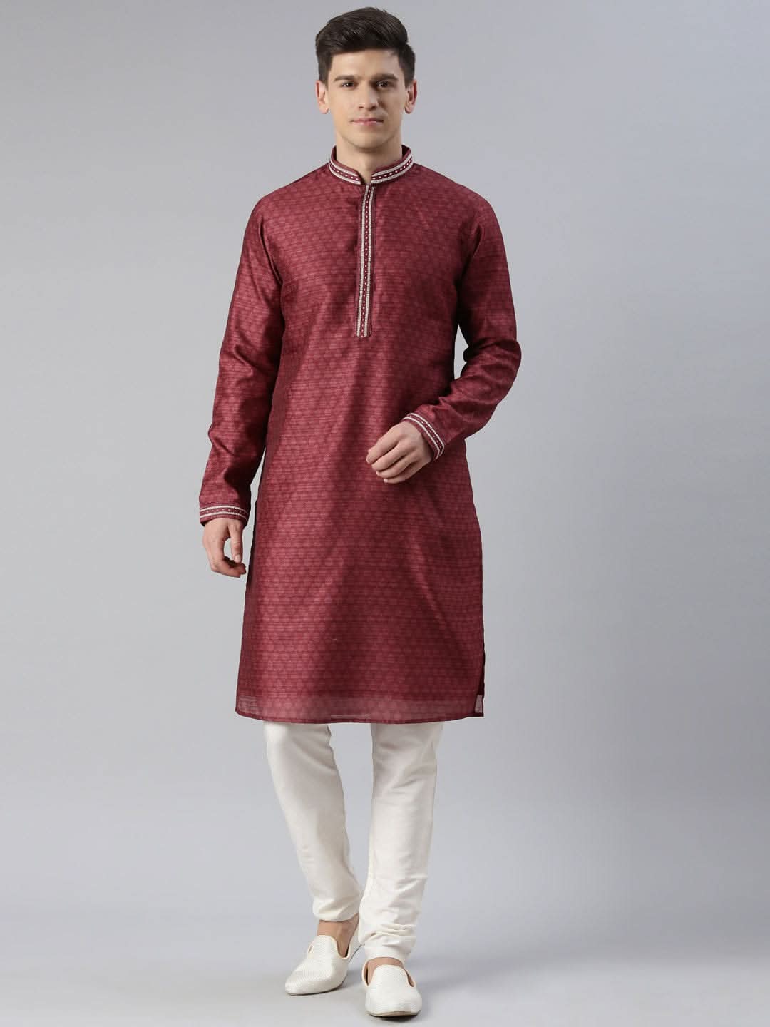 MAROON COTTON PRINTED KURTA SET