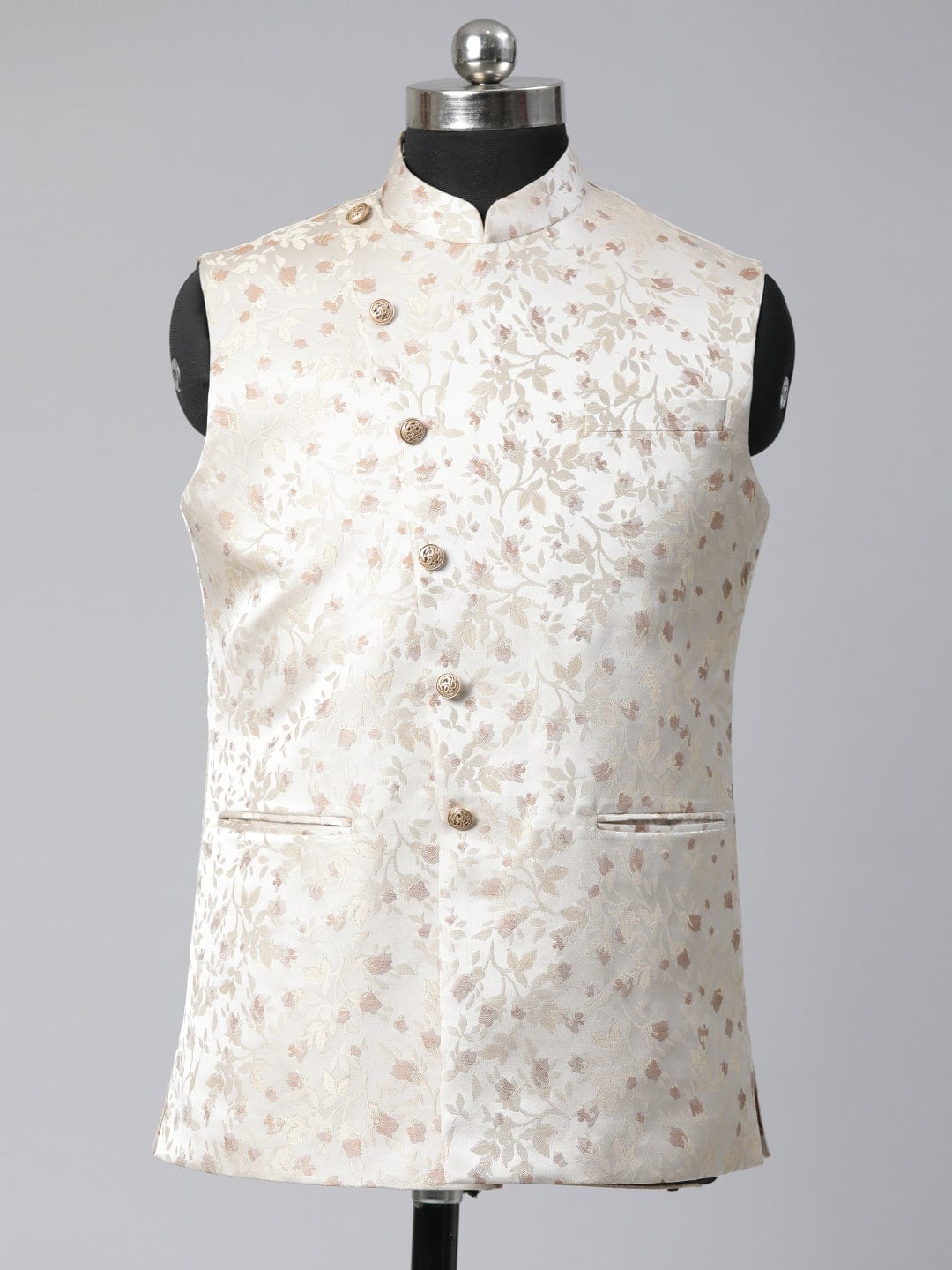 Cream Jacquard Angrakha Jacket