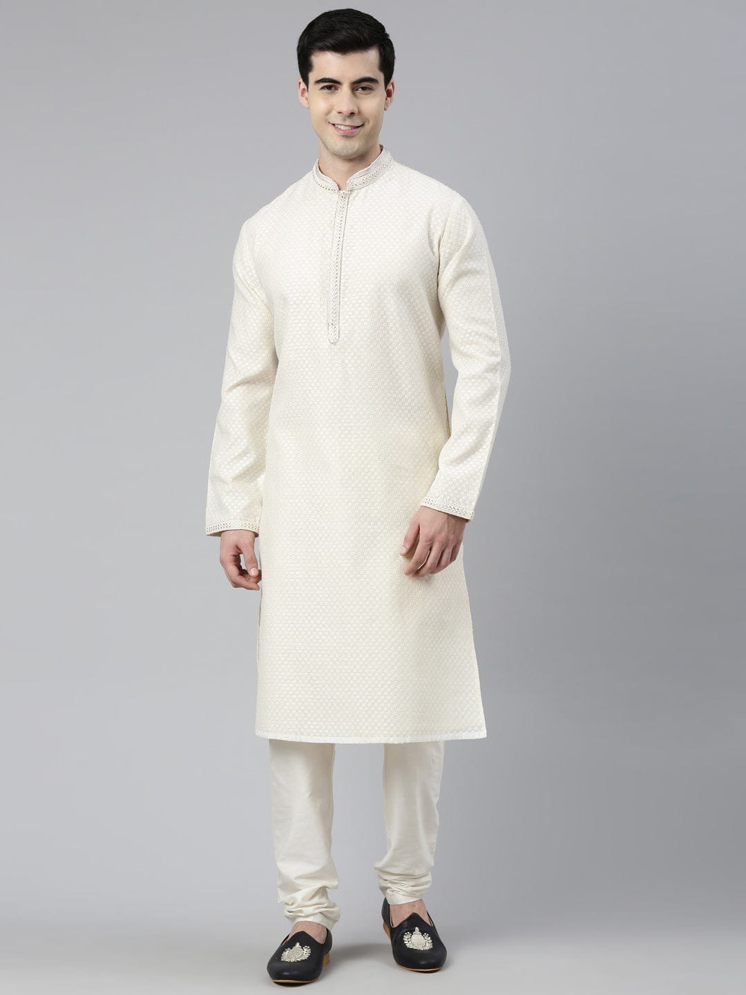 Cream Booti Chanderi Silk Kurta Set