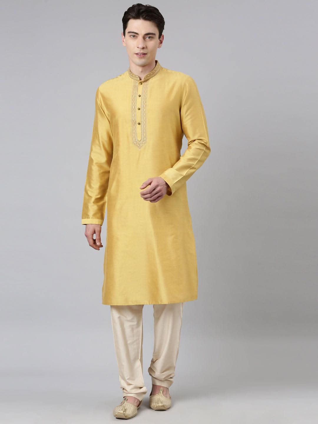 Haldi Silk Embroidery Kurta Set