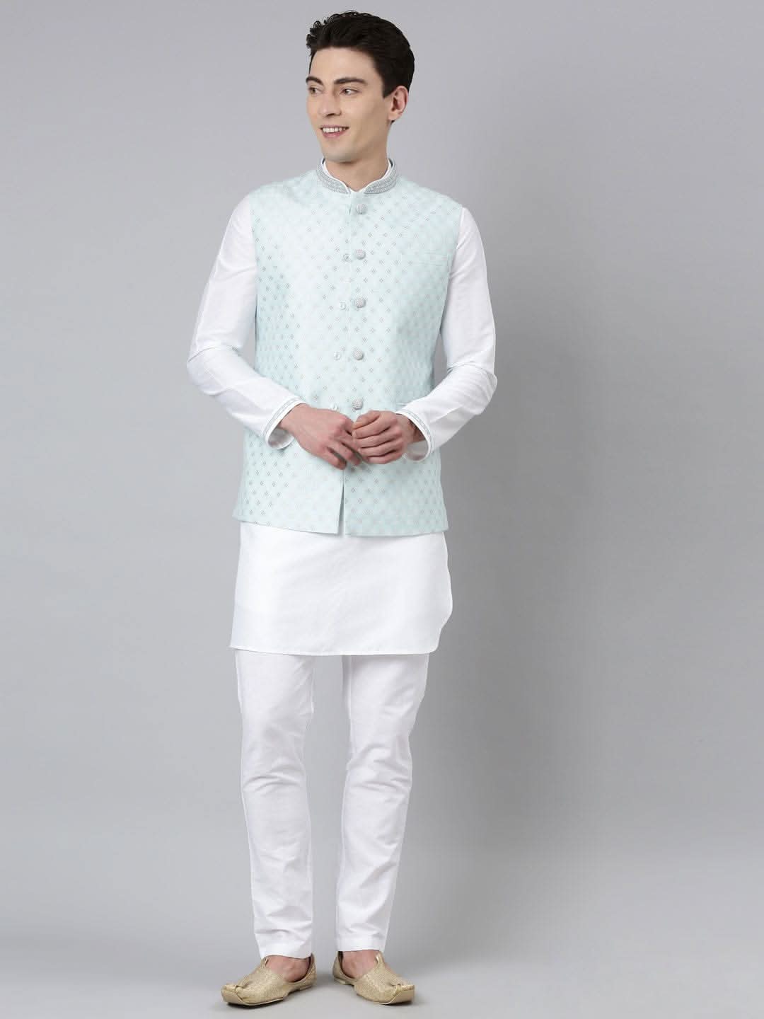 Aqua Blue Chanderi Jacket