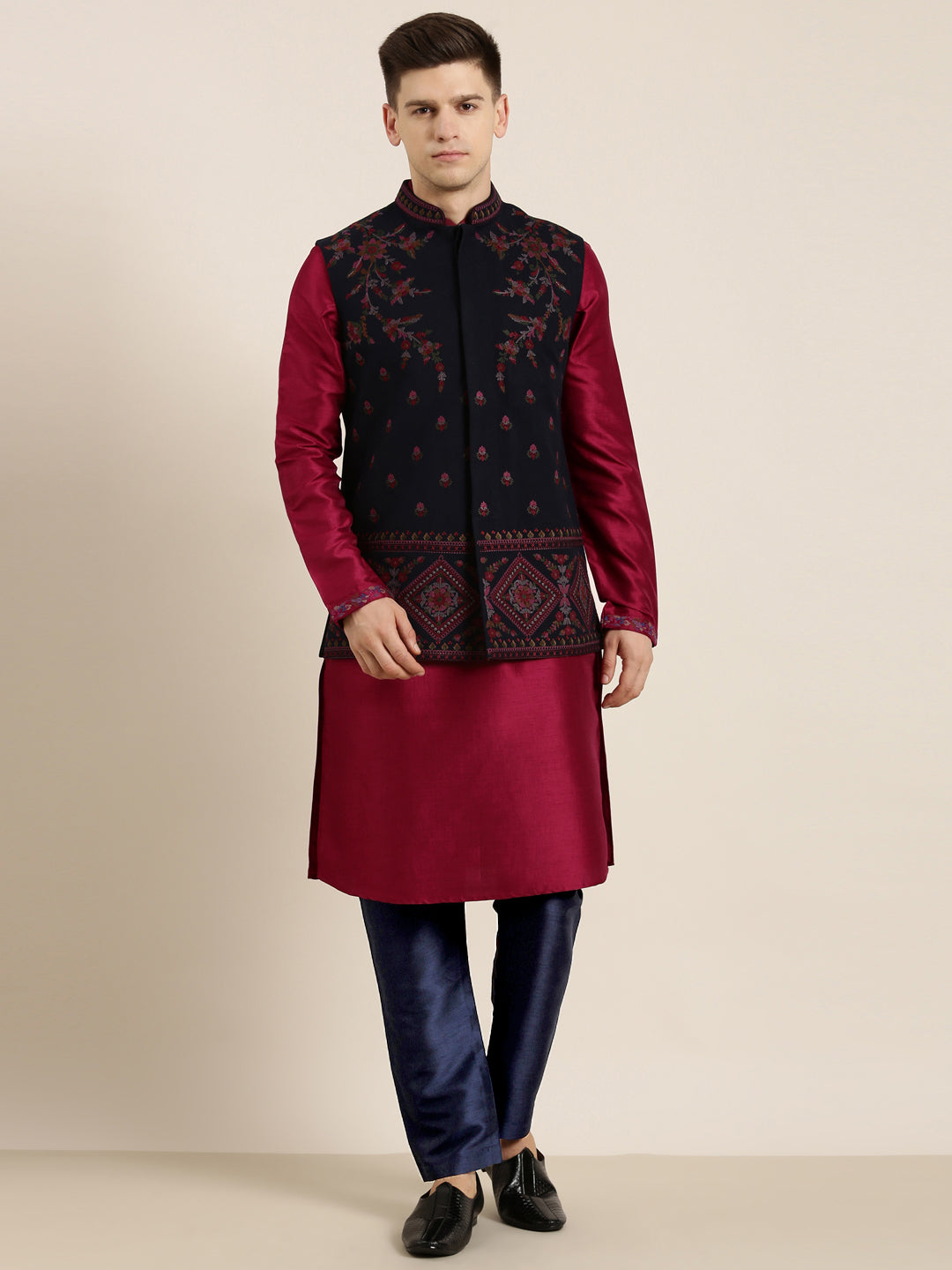 Navy Pashmina Embroidered Jacket