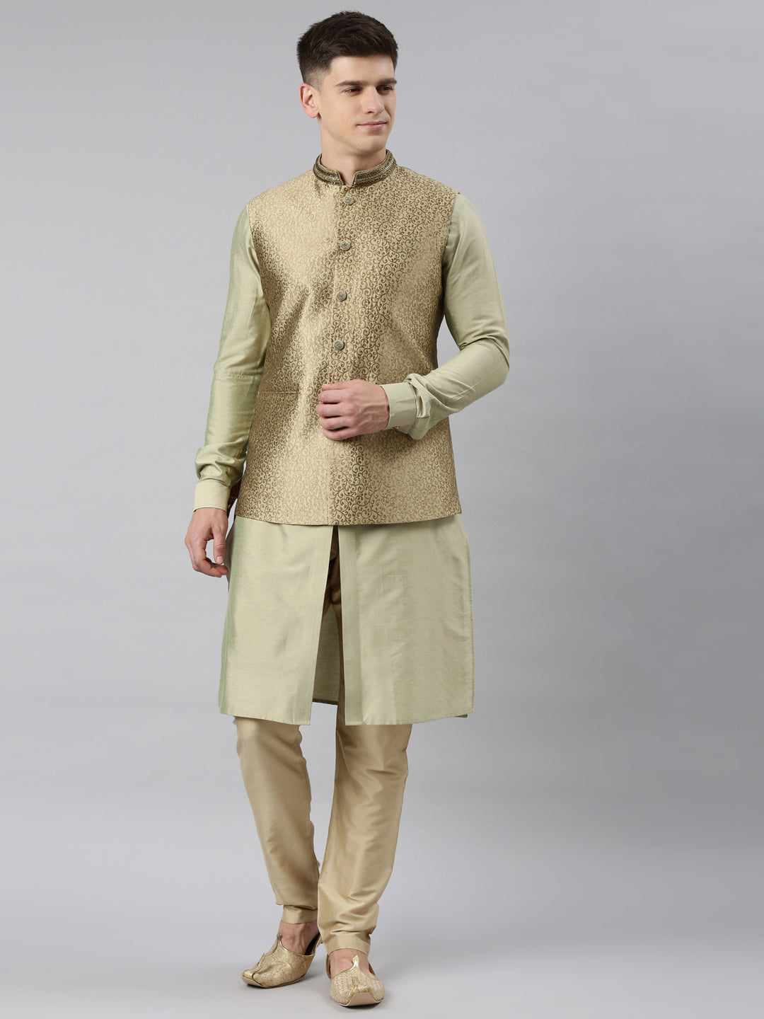 Light green kurta pajama with online jacket