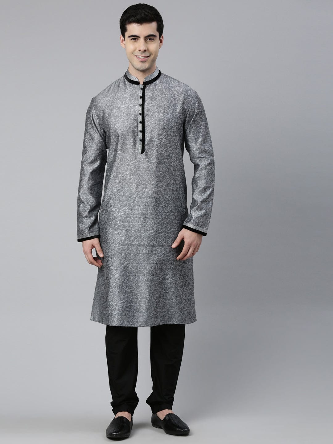 Grey Jacquard Kurta Set