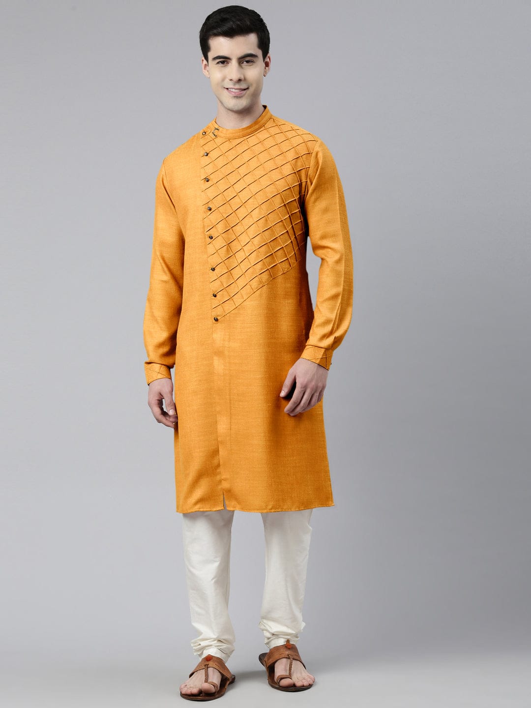Mustard Pintuck Angrakha Kurta Set